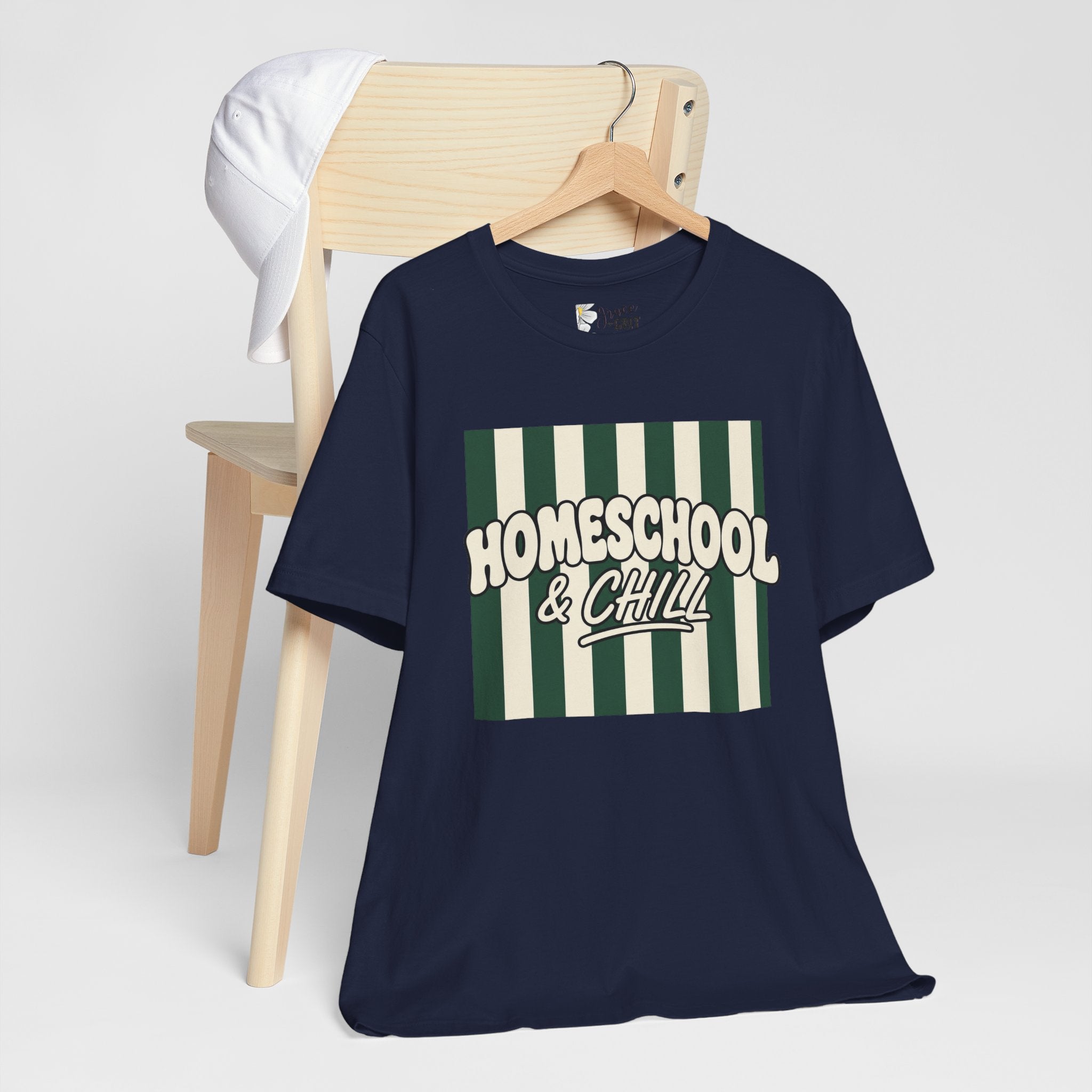 Homeschool & Chill T-Shirt — Retro Green Striped Homeschool Tee