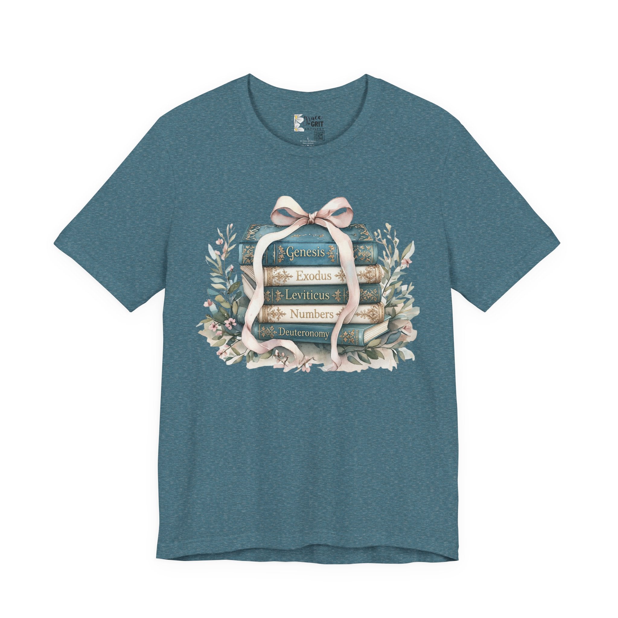 Biblical Books Stack T‑Shirt — Genesis Exodus Leviticus Numbers Design