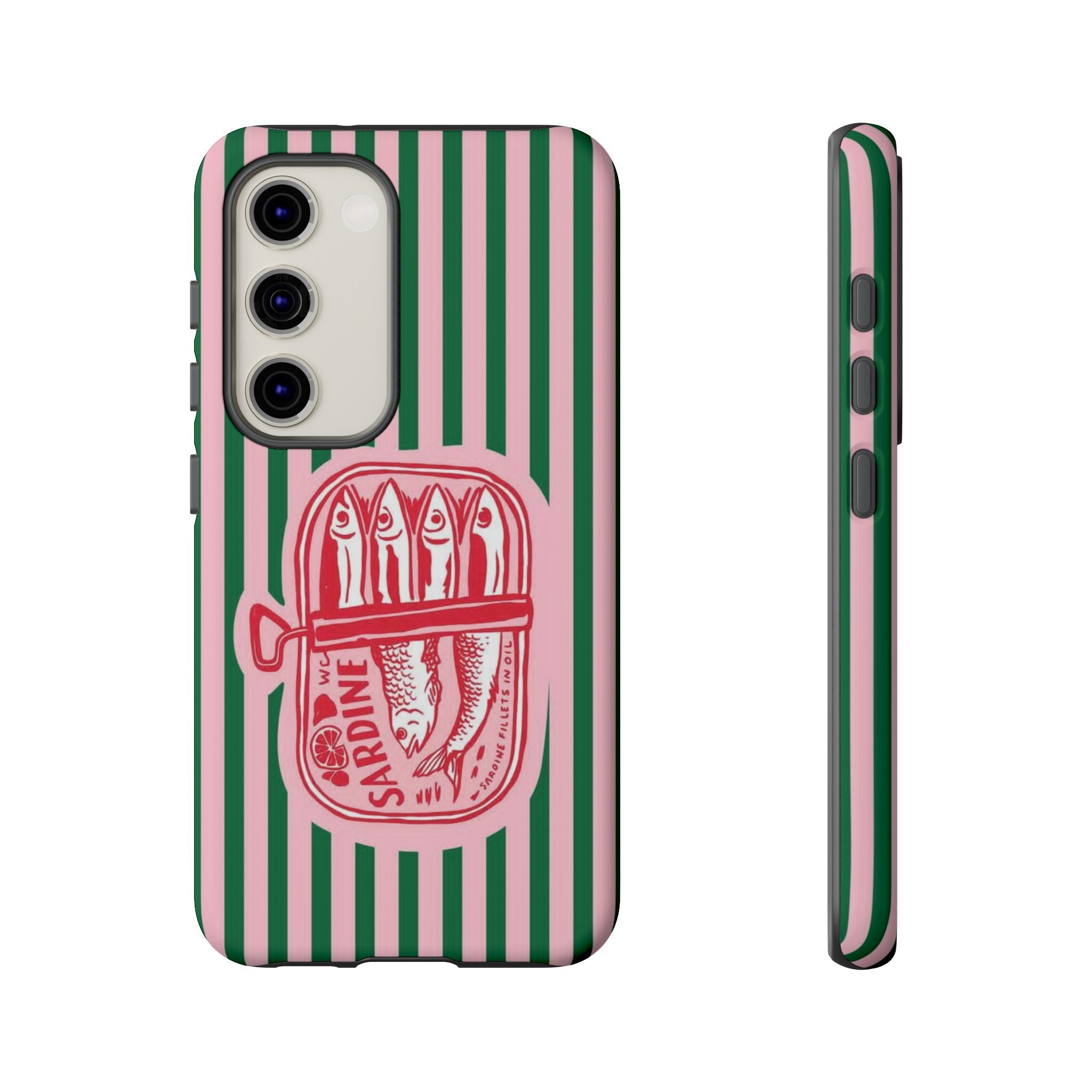 Sardine Stripe Phone Case — Retro Pink & Green Nautical Protection