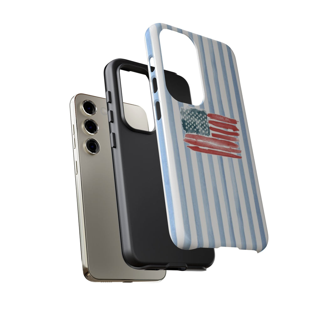 American Flag Watercolor Phone Case - Blue Stripe Tough Case