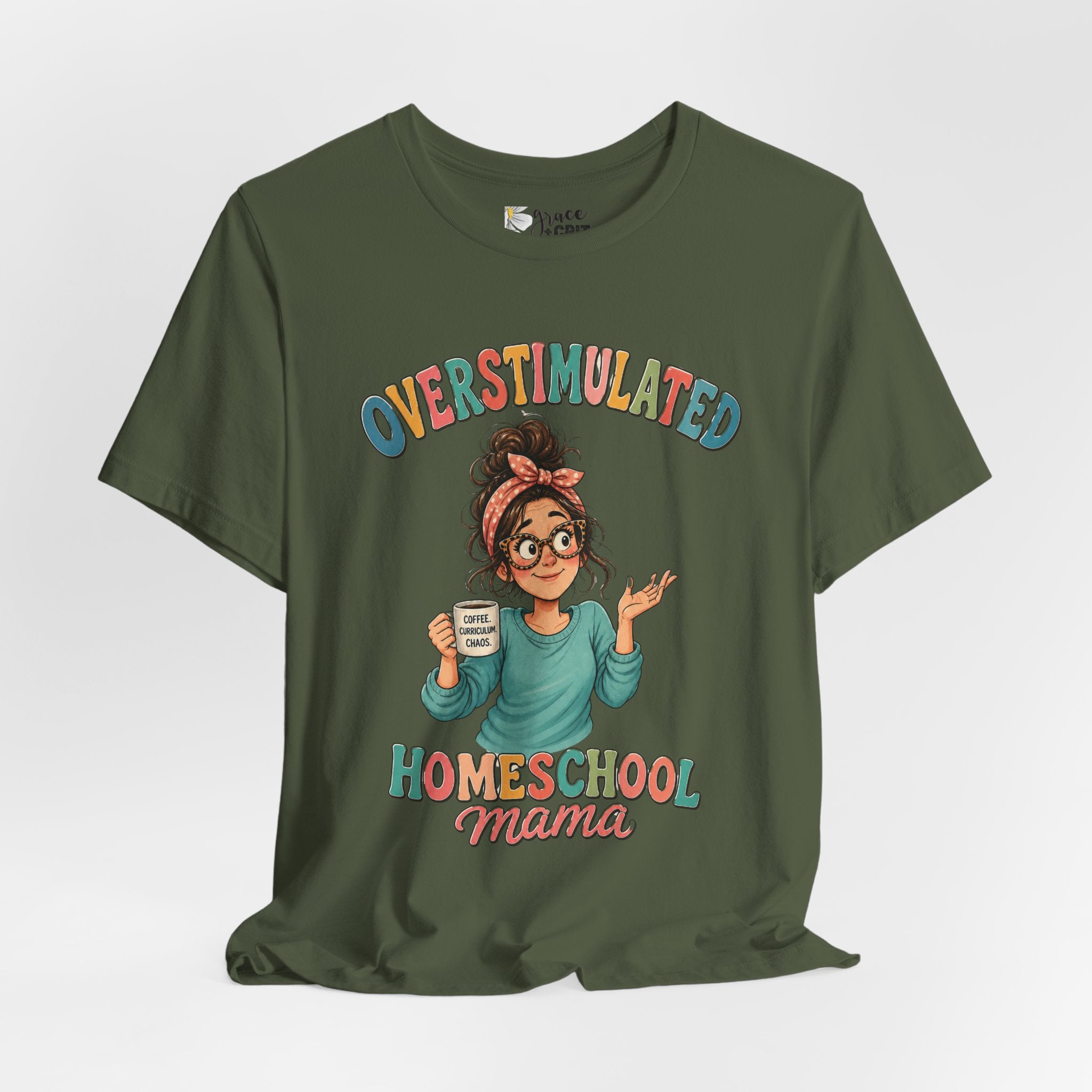 Homeschool Mama T-Shirt – “Overstimulated” Cute Mom Graphic Tee