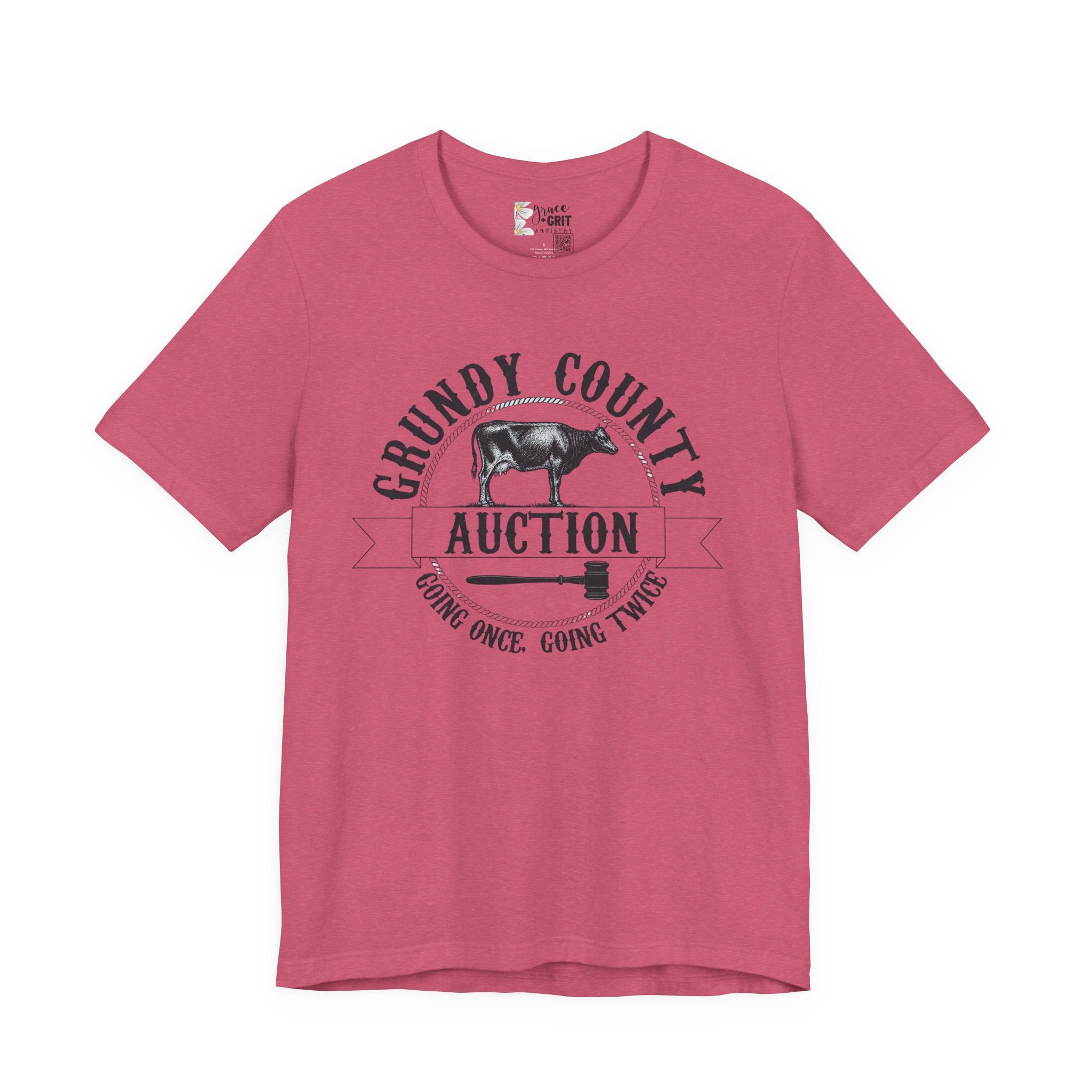 Grundy County Auction Tee — 'Going Once, Going Twice' Farm Livestock Graphic T‑Shirt