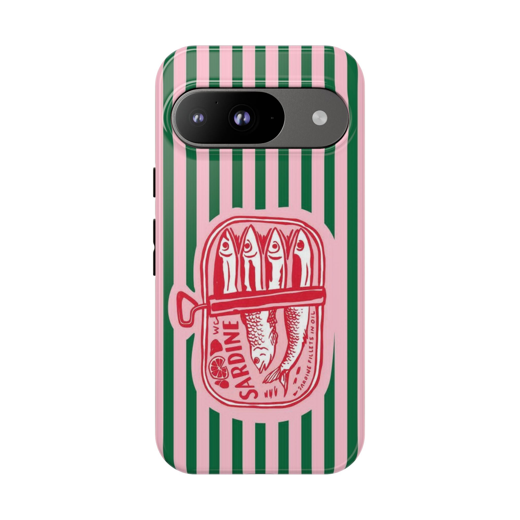 Sardine Stripe Phone Case — Retro Pink & Green Nautical Protection