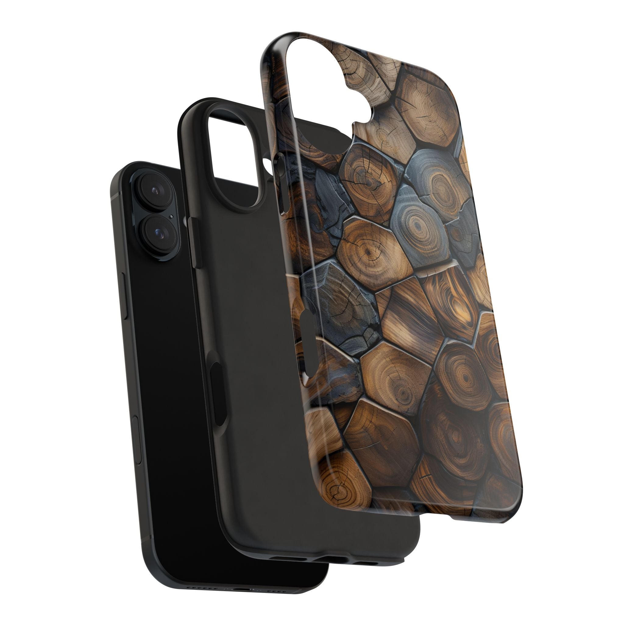 Woodgrain Hex Pattern Tough Phone Case — Rustic Log Cross-Section Design
