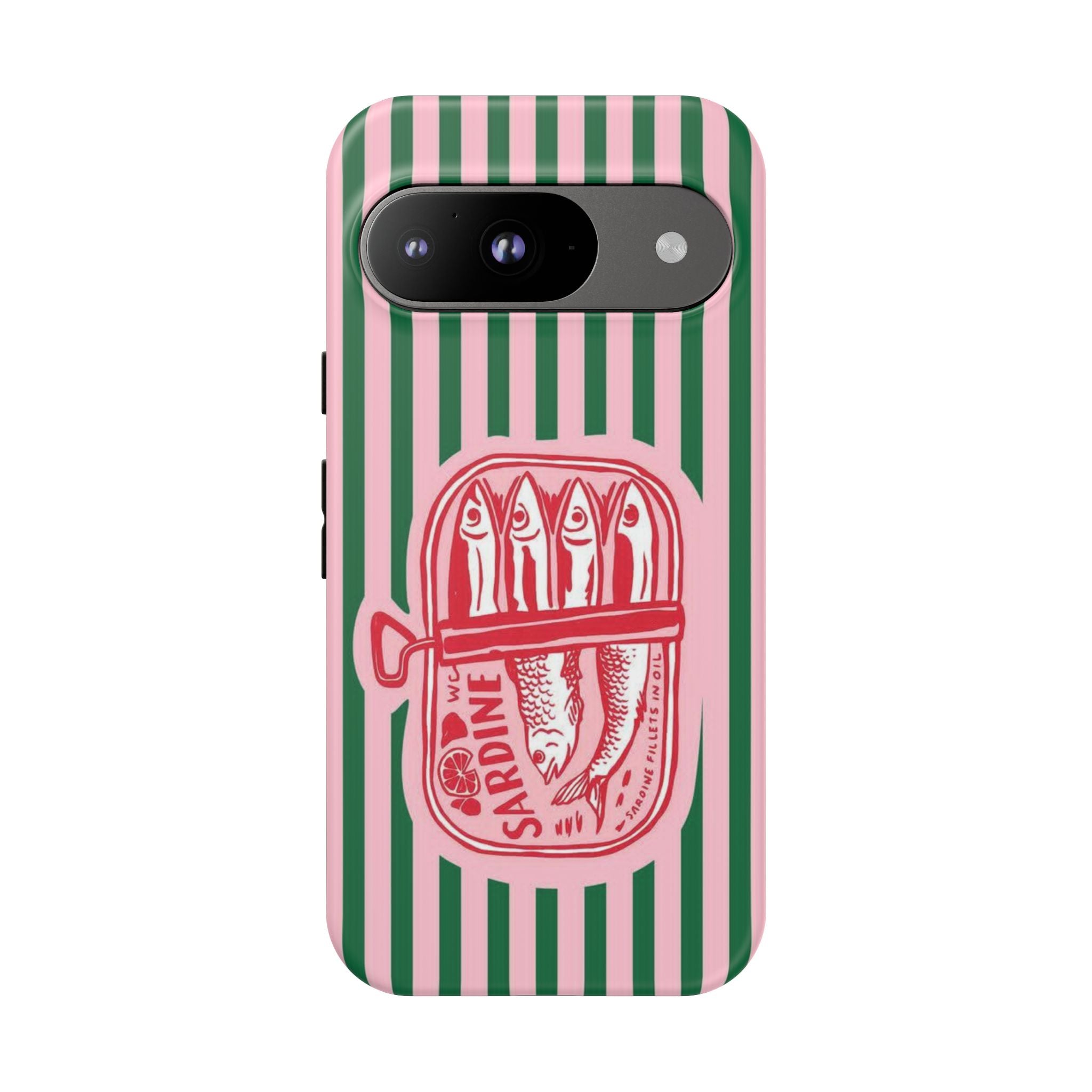 Sardine Stripe Phone Case — Retro Pink & Green Nautical Protection