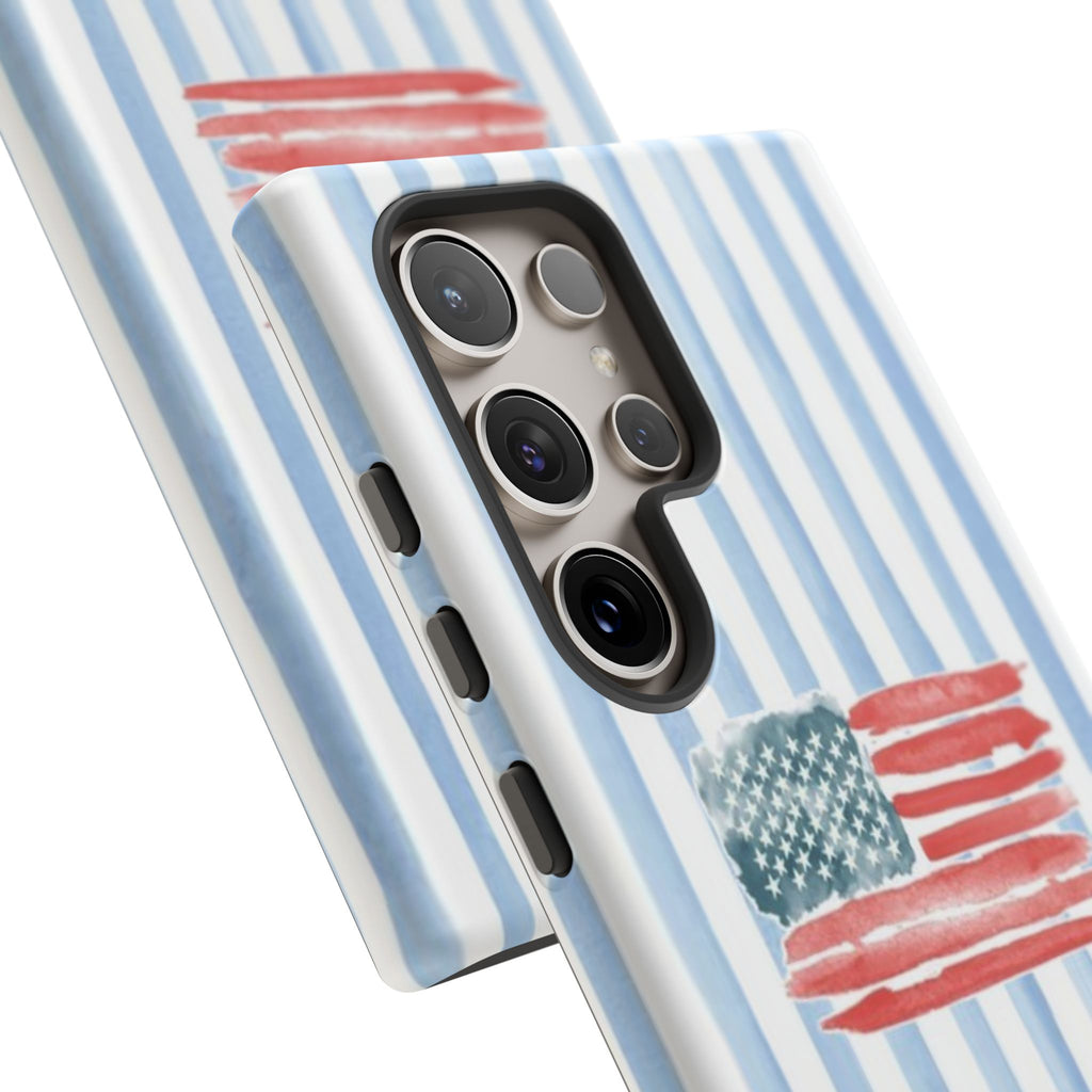 American Flag Watercolor Phone Case - Blue Stripe Tough Case