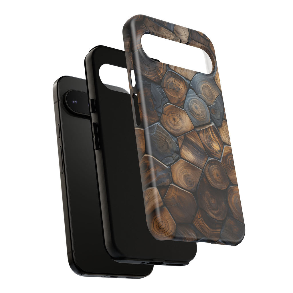Wood Grain Hex Phone Case — Rustic Geometric iPhone Protection