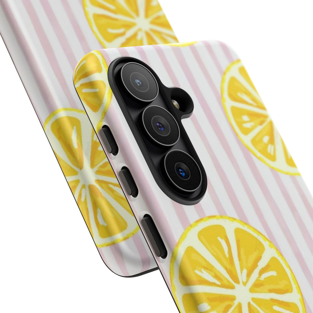 Lemon Slices Tough Case — Cute Pink Stripe Phone Cover
