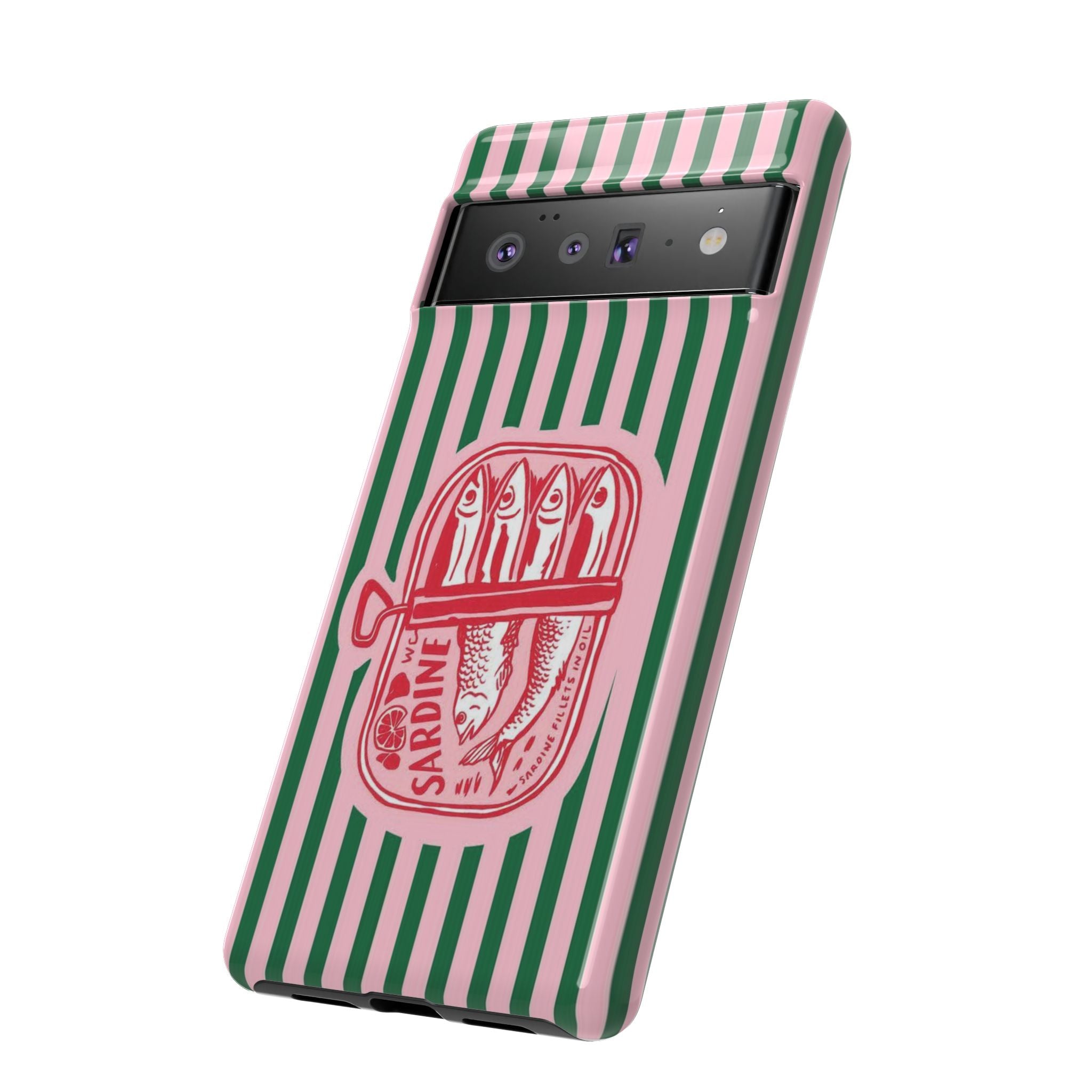 Sardine Stripe Phone Case — Retro Pink & Green Nautical Protection