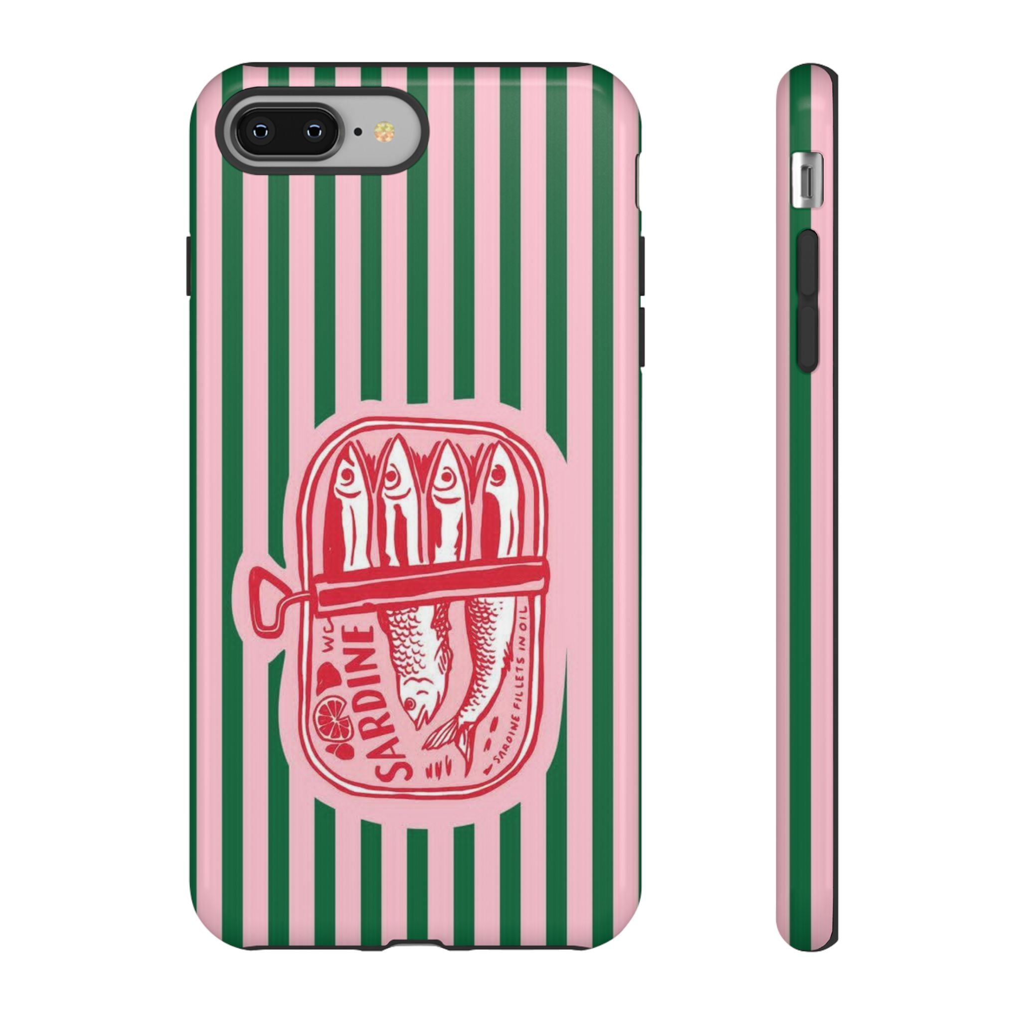 Sardine Stripe Phone Case — Retro Pink & Green Nautical Protection