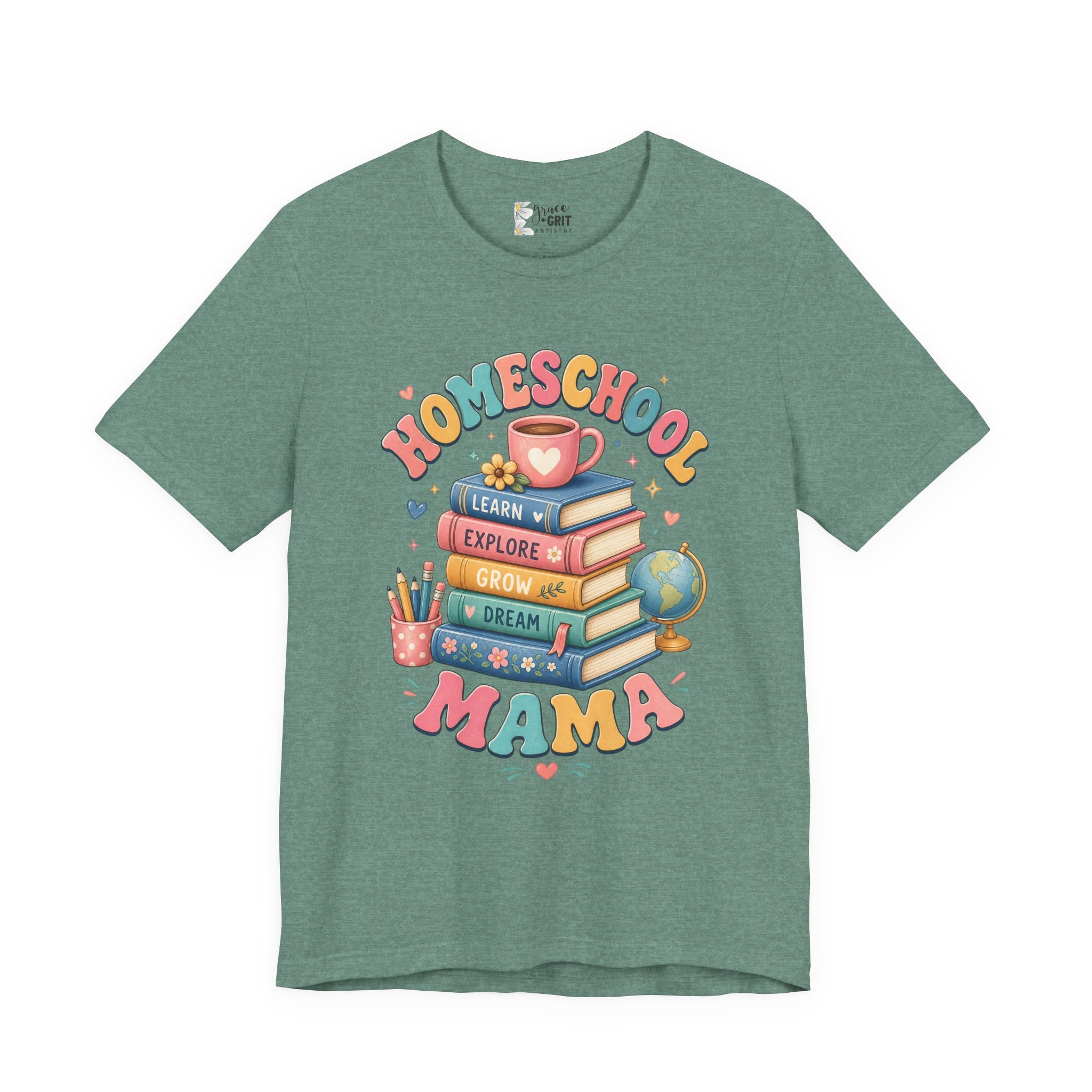 Homeschool Mama T-Shirt – Colorful Stacked Books Design