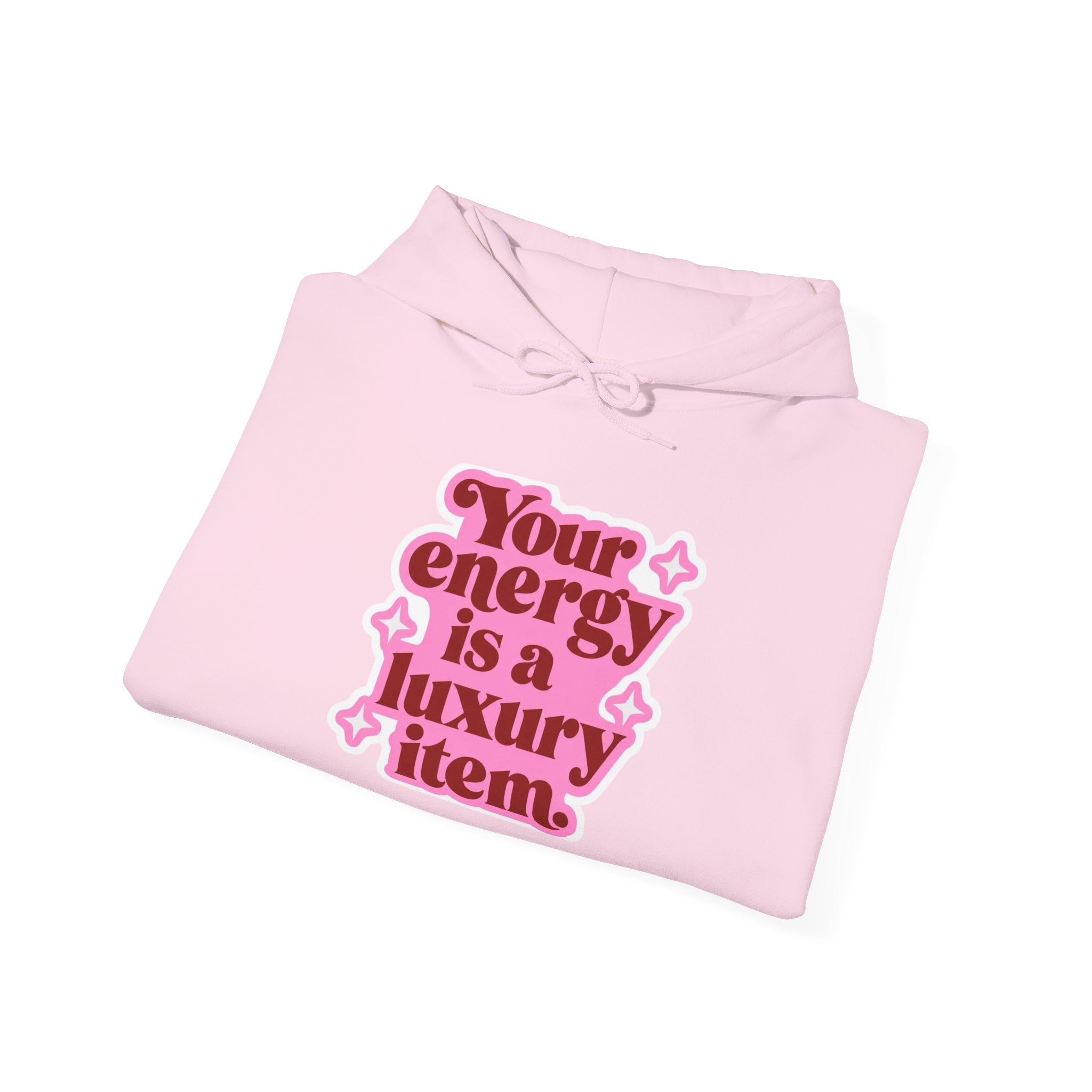 Hoodie — "Your Energy Is a Luxury Item" Pink Retro Graphic