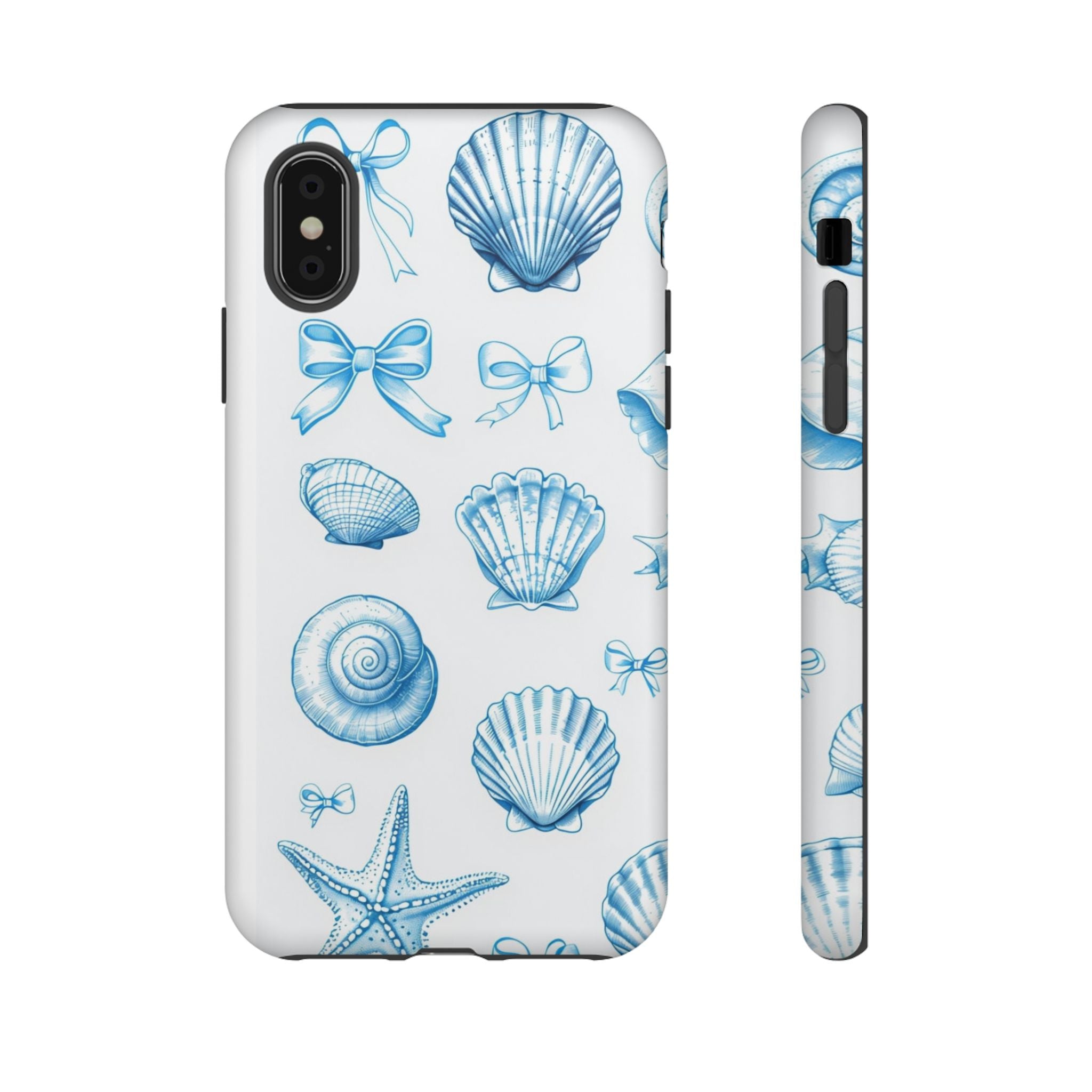 Seaside Shells Phone Case — Blue Nautical Shell & Starfish Pattern