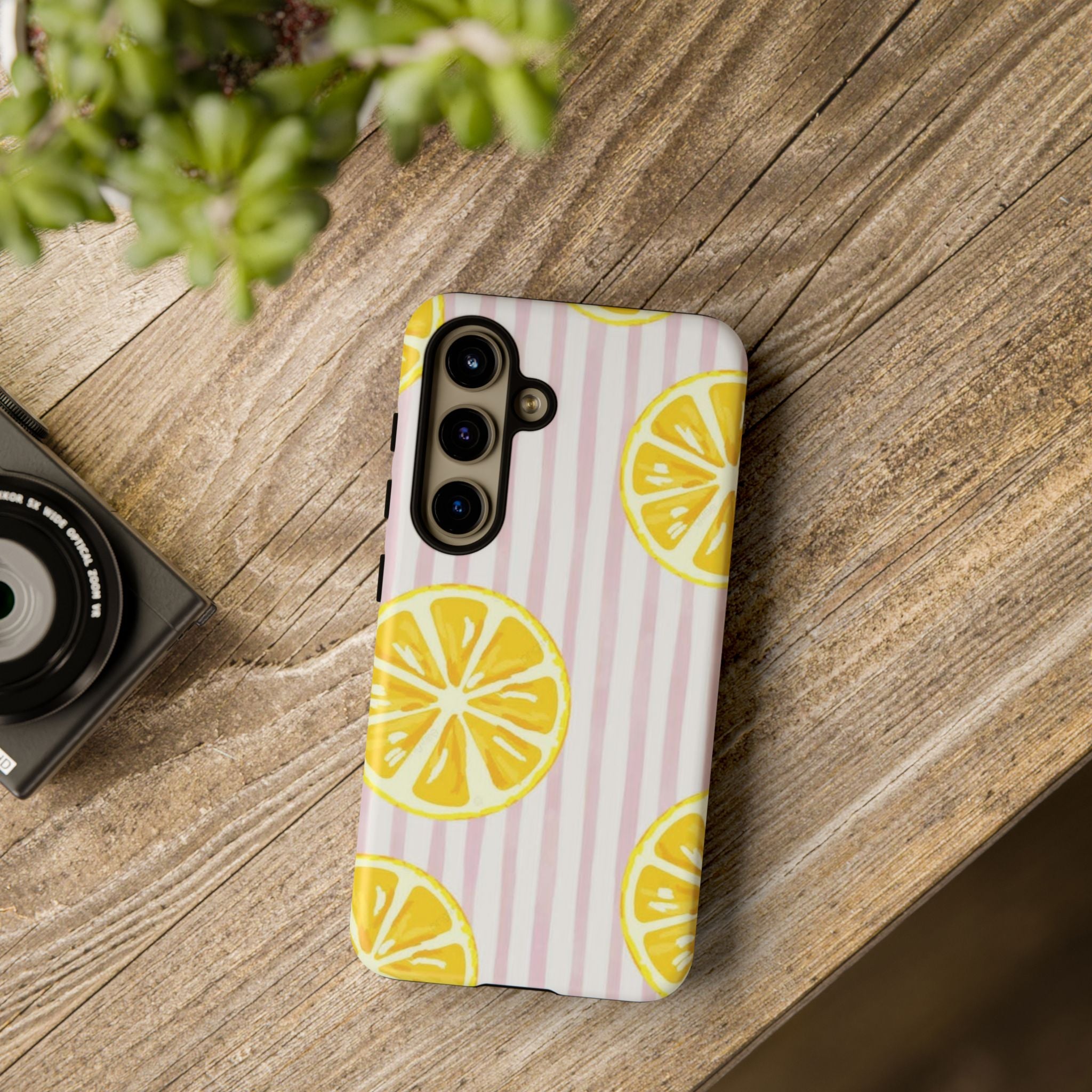 Lemon Slices Tough Case — Cute Pink Stripe Phone Cover