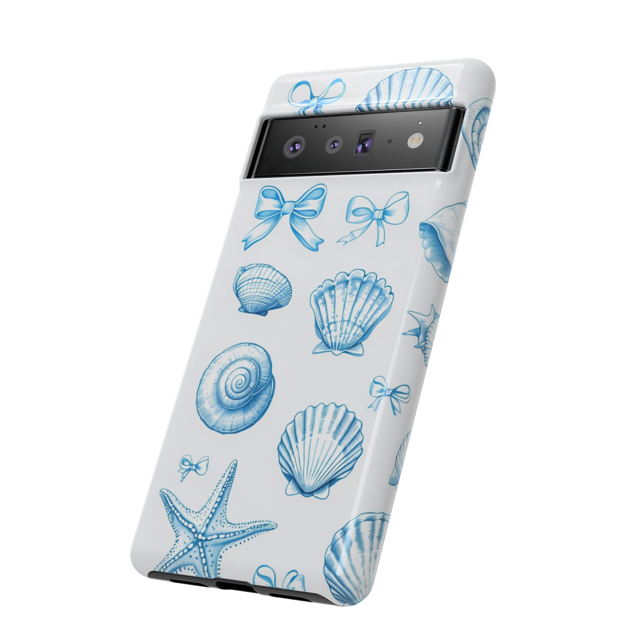 Seaside Shells Phone Case — Blue Nautical Shell & Starfish Pattern