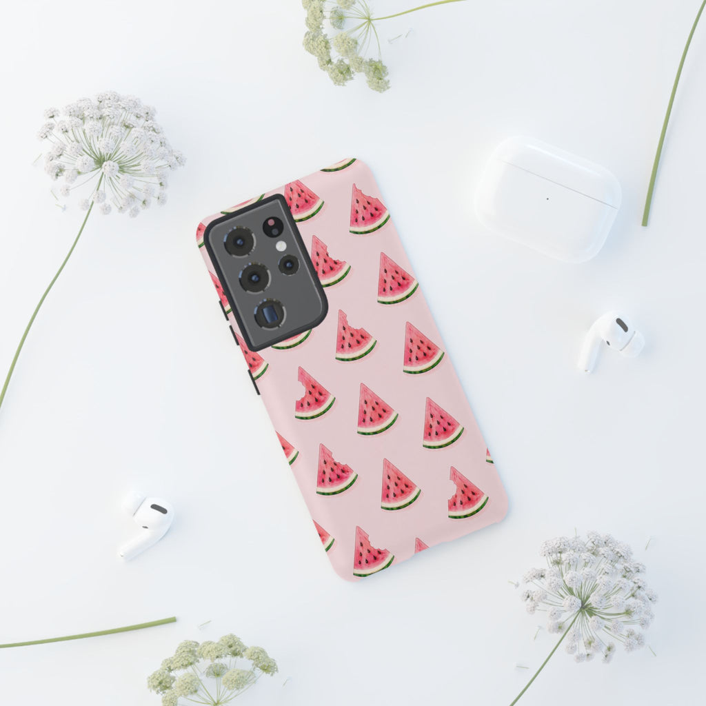 Watermelon Pattern Tough Phone Case — Pink Fruit Slice Protective Case