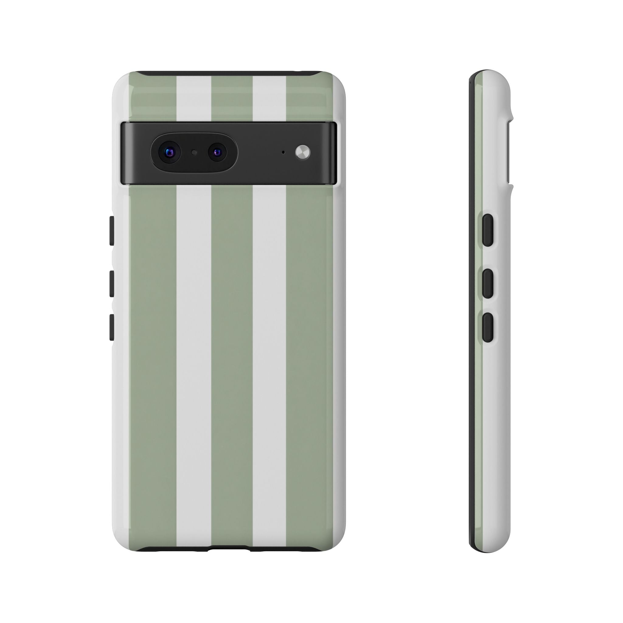 Striped Sage Tough Phone Case — Durable Green & White Vertical Stripe Phone Cover