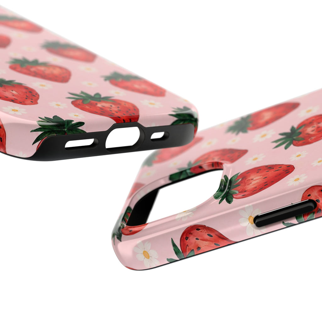 Strawberry Pattern Tough Phone Case — Cute Pink Fruit iPhone/Android Protection