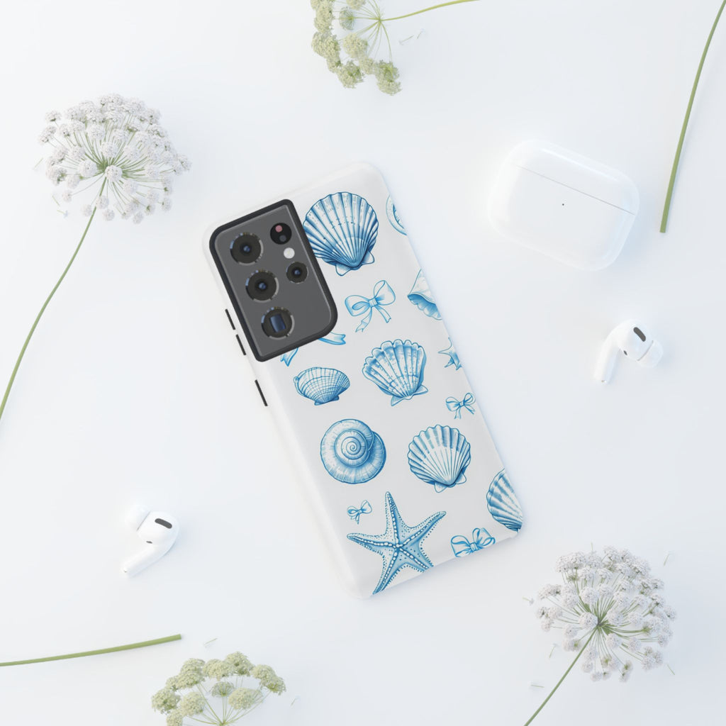 Seaside Shells Phone Case — Blue Nautical Shell & Starfish Pattern