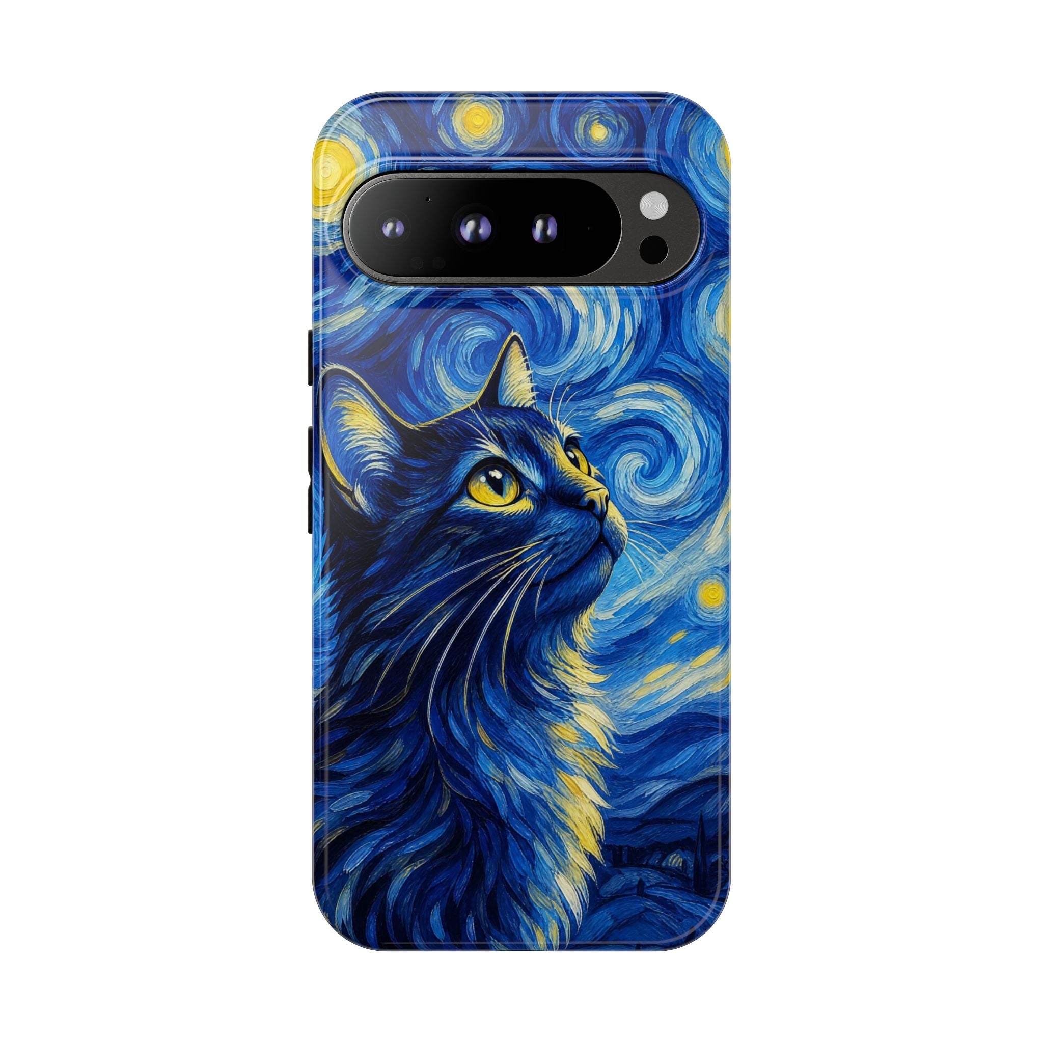 Starry Night Cat Phone Case — Van GoghStyle Blue Galaxy iPhone Cover