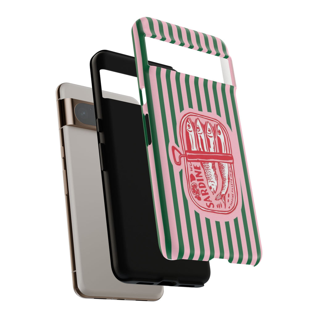 Sardine Stripe Phone Case — Retro Pink & Green Nautical Protection