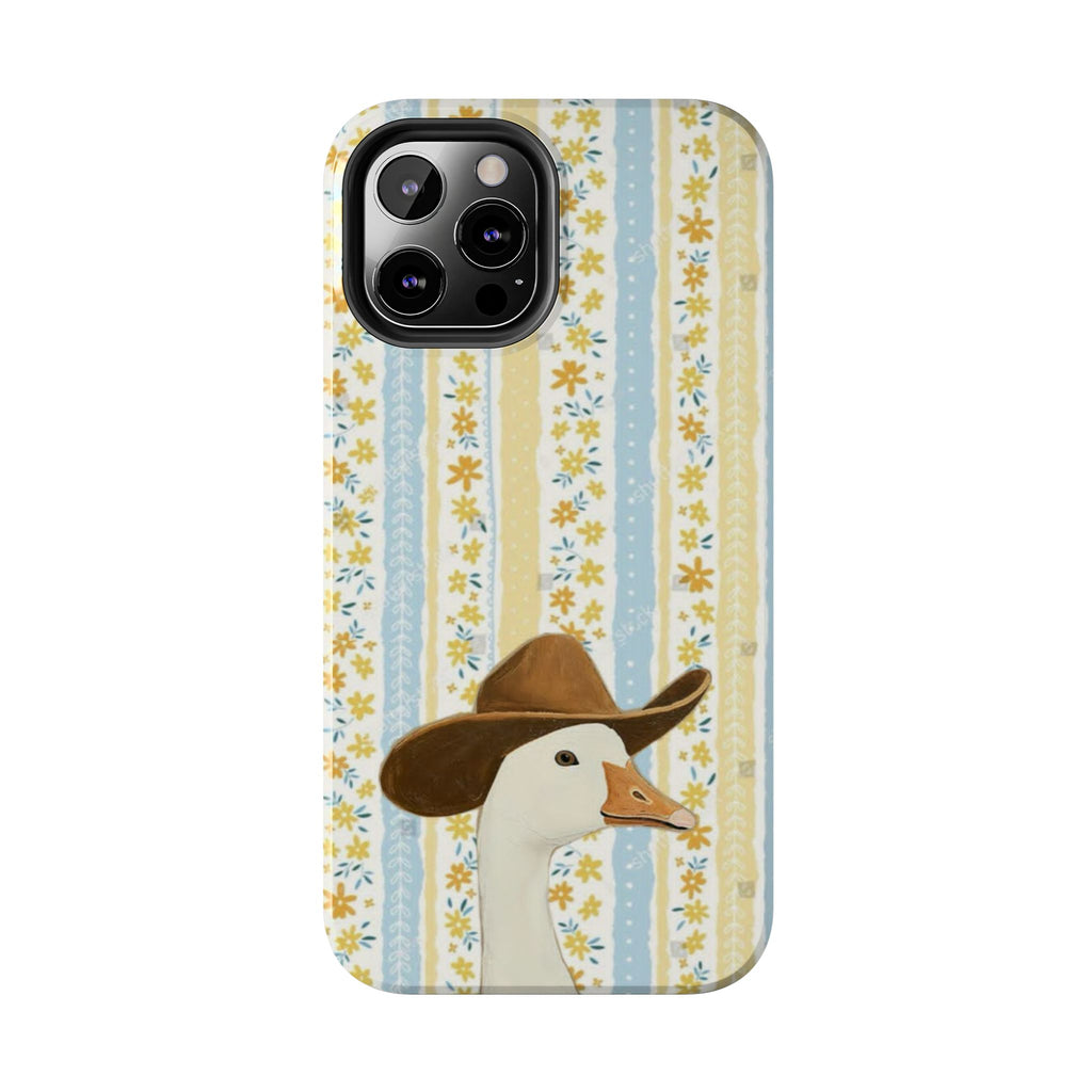 Cowboy Goose Tough Phone Case — Cute Farm Animal iPhone Case with Floral Stripes