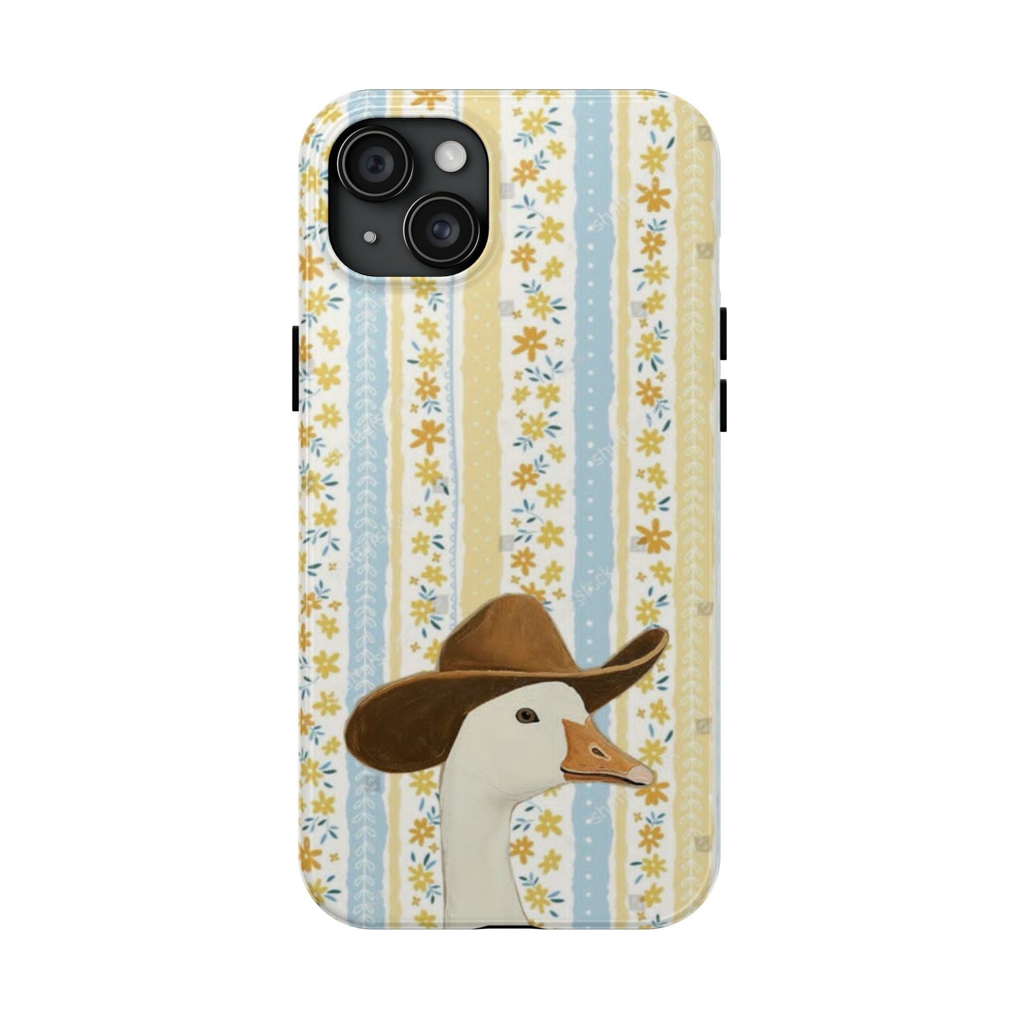 Cowboy Goose Tough Phone Case — Cute Farm Animal iPhone Case with Floral Stripes