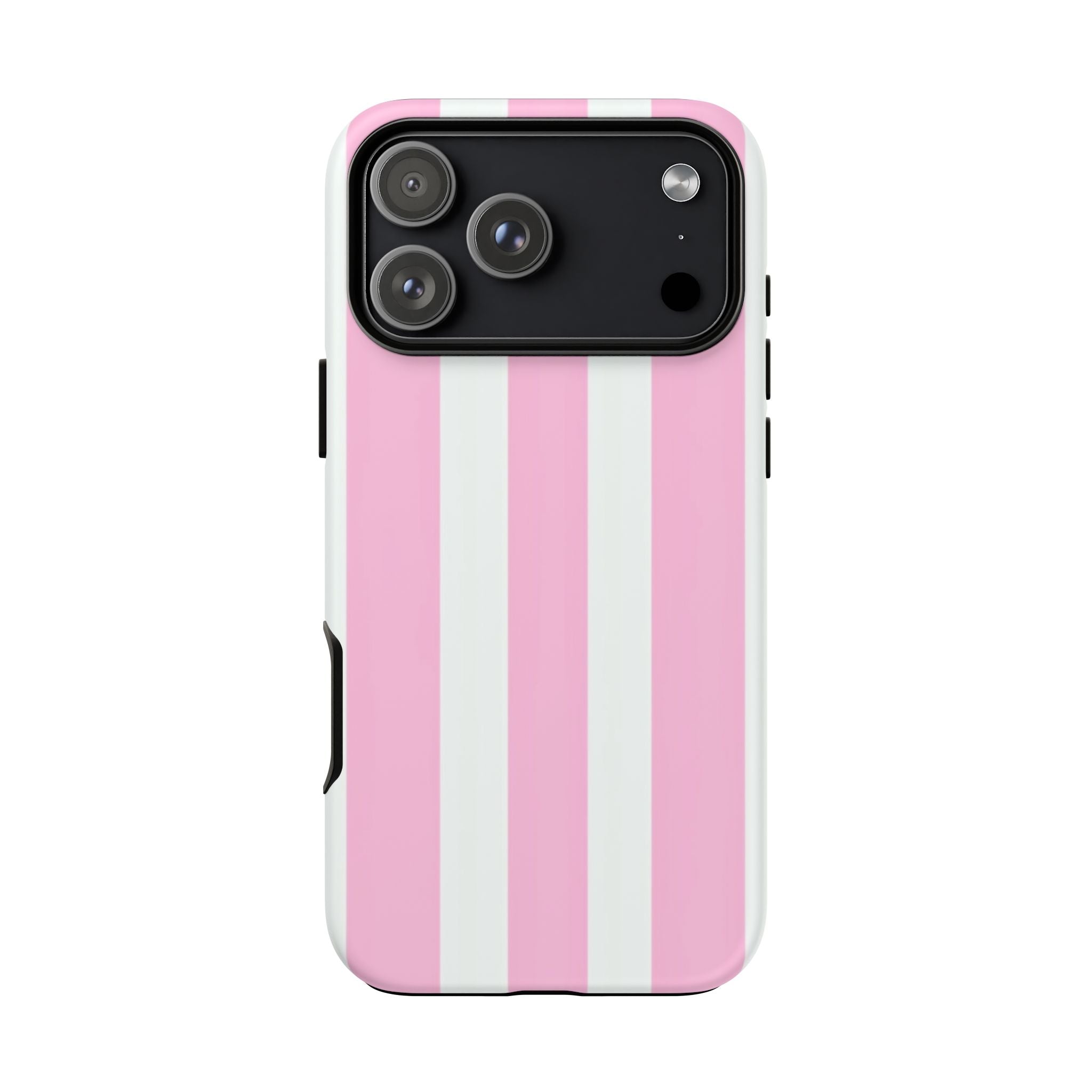 Pink & White Striped Tough Phone Case — Durable Protective Phone Cover