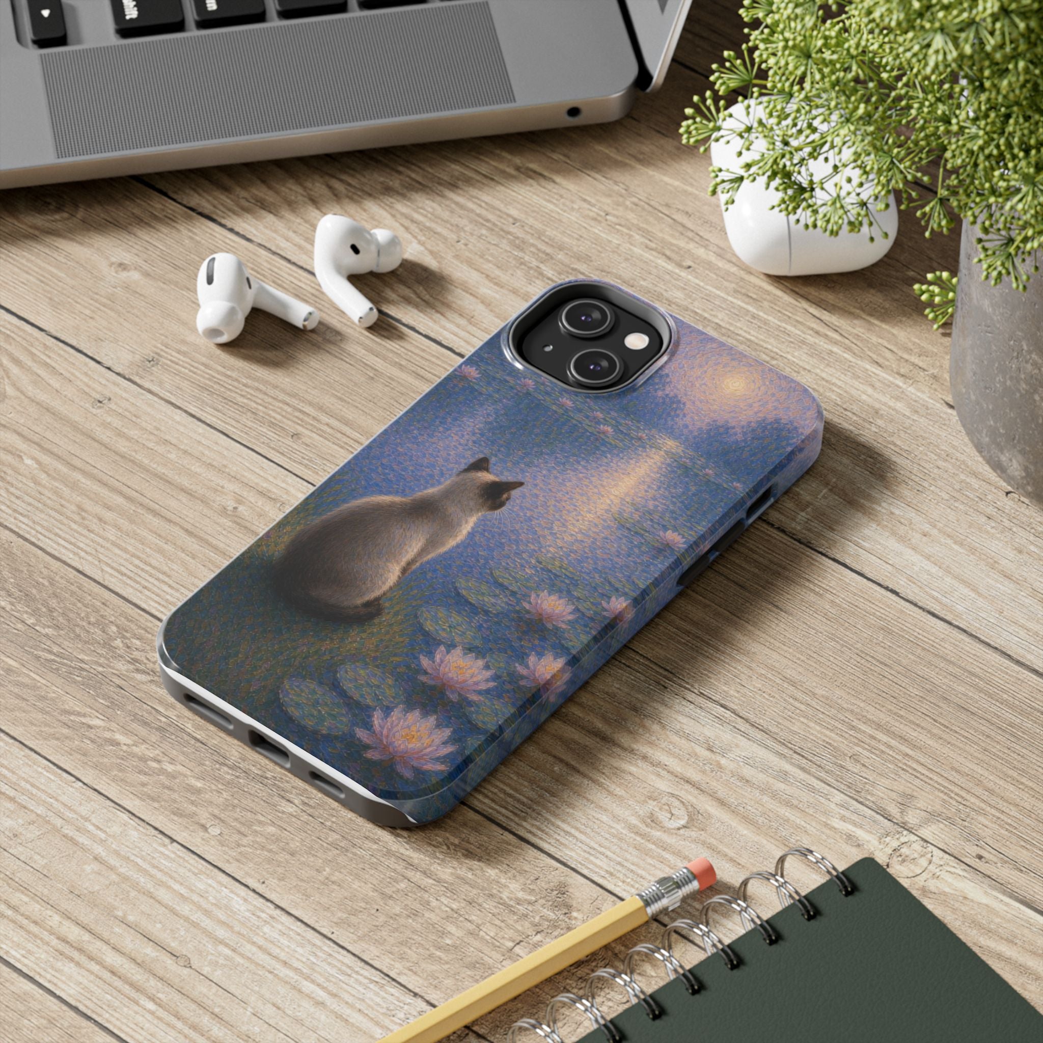 Siamese Cat by Moonlight Tough Phone Case – Waterlily Dream Protective Cover