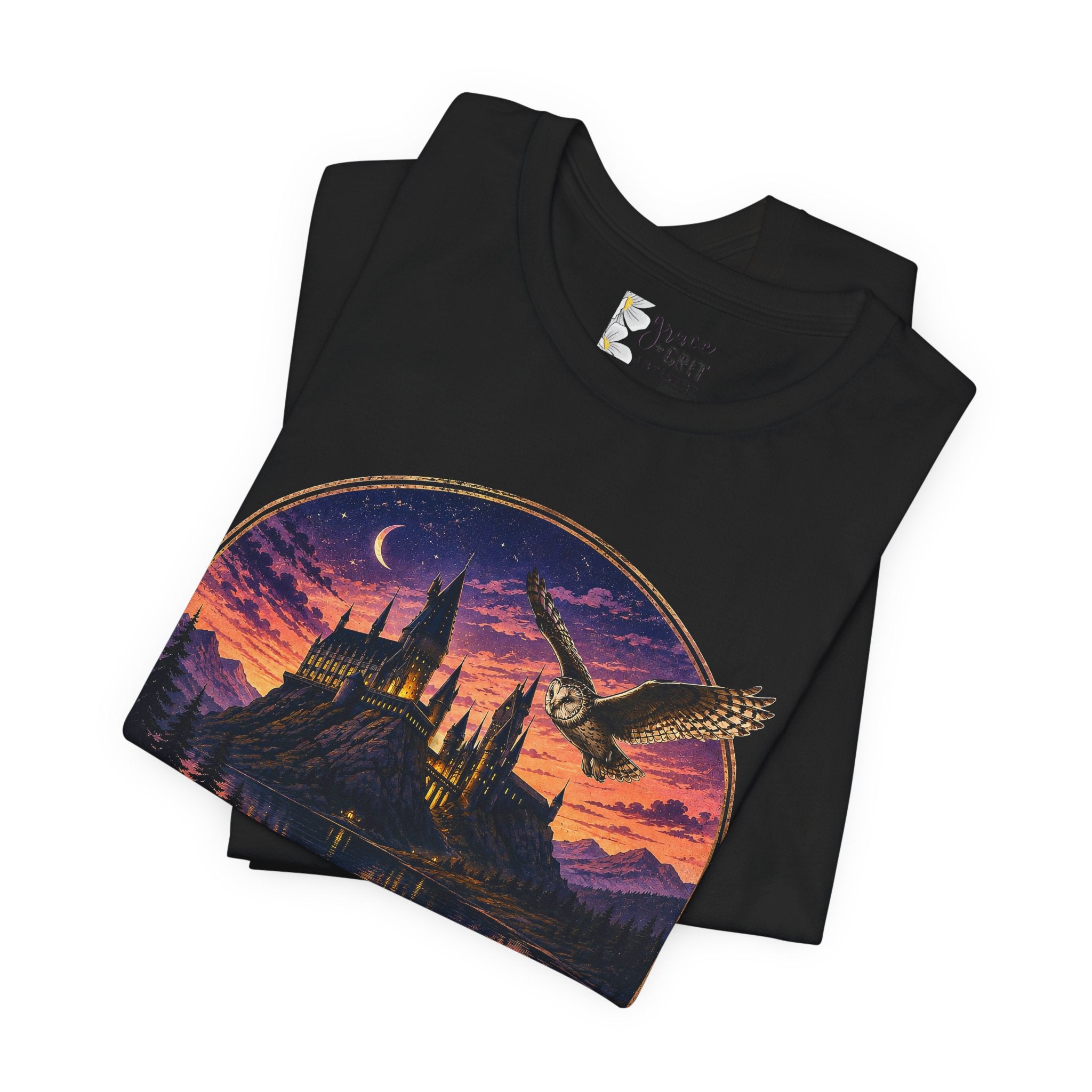 Hogwarts Highlands Graphic Tee — Sunset Castle Illustration T‑Shirt
