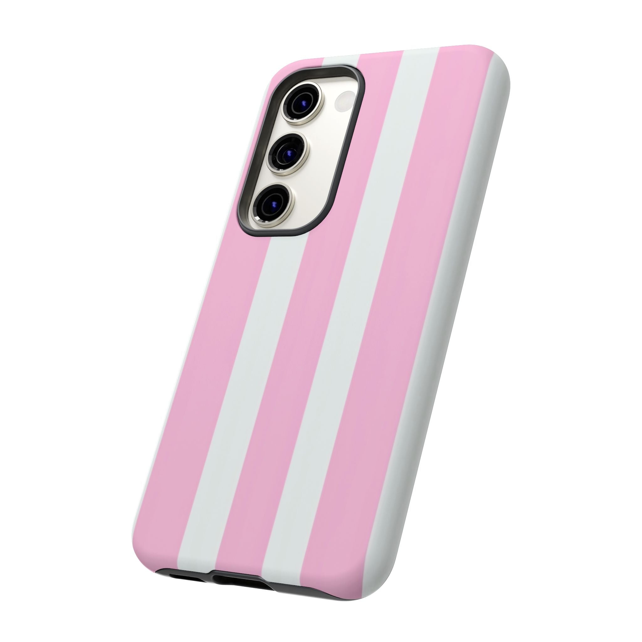 Pink & White Striped Tough Phone Case — Durable Protective Phone Cover