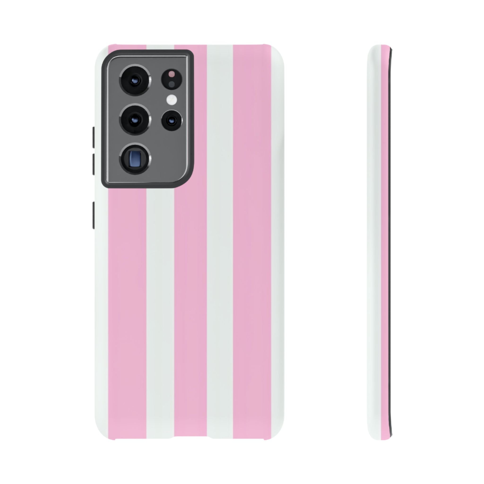 Pink & White Striped Tough Phone Case — Durable Protective Phone Cover