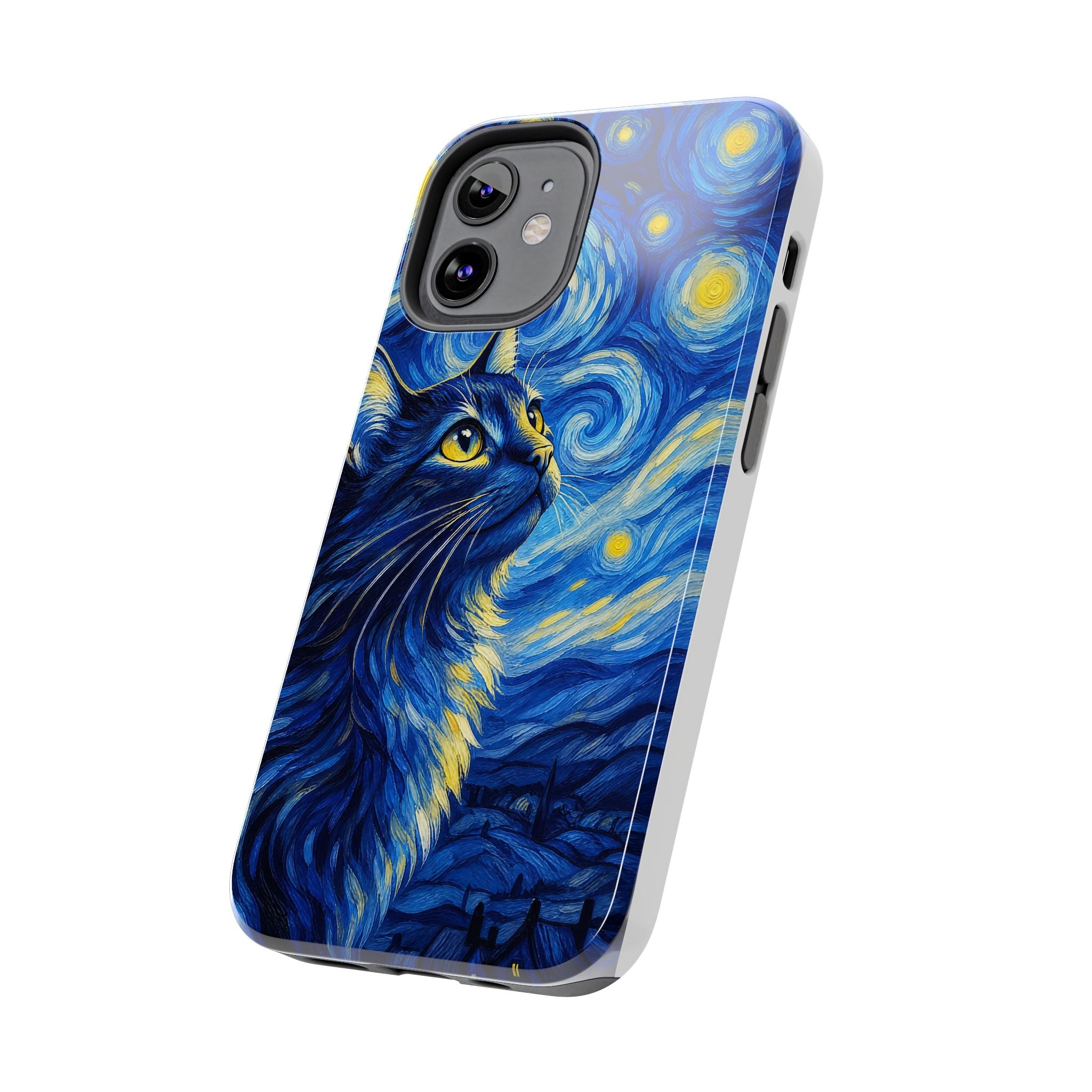 Starry Night Cat Tough Phone Case — Van Gogh Style Galaxy Kitten Protective Cover