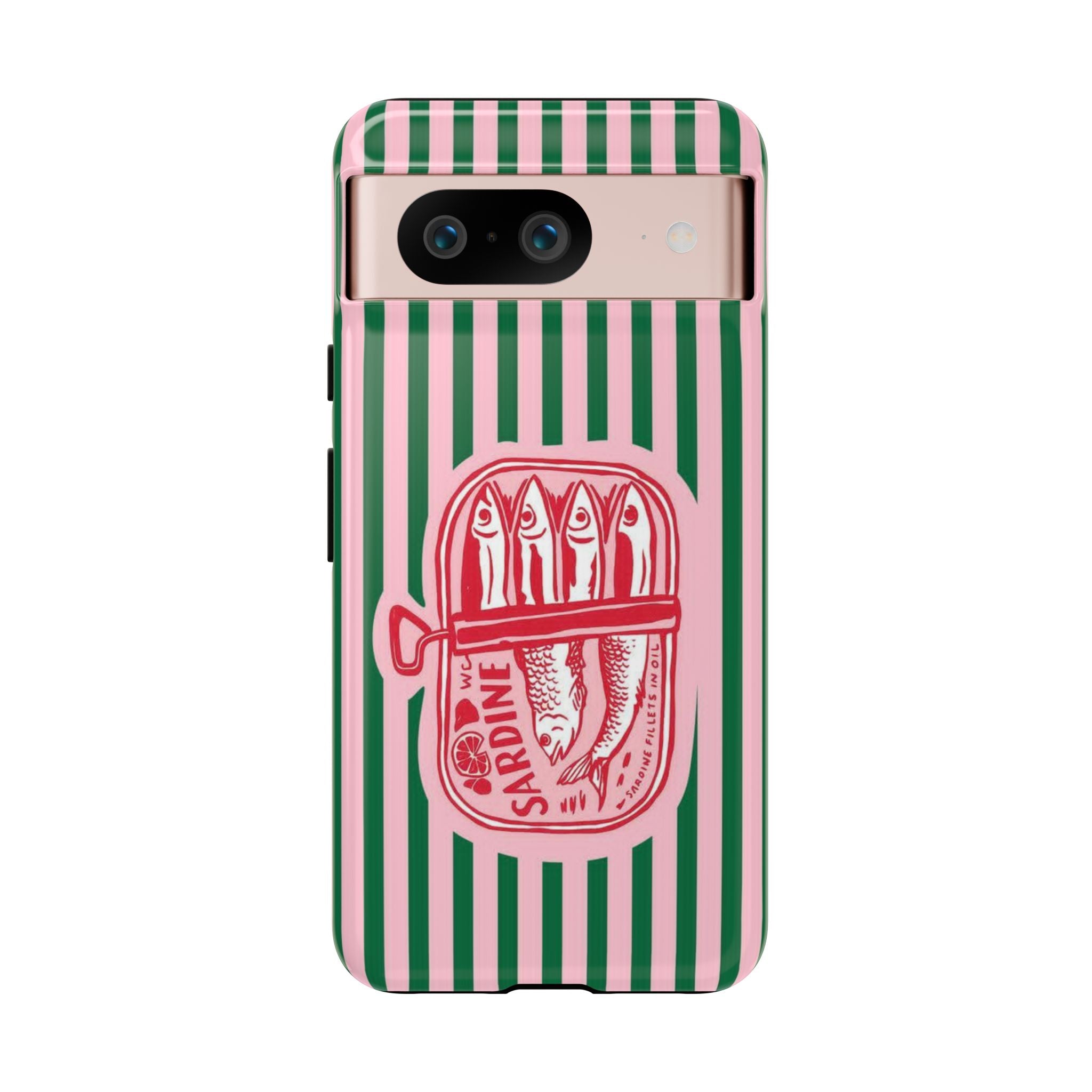 Sardine Stripe Phone Case — Retro Pink & Green Nautical Protection