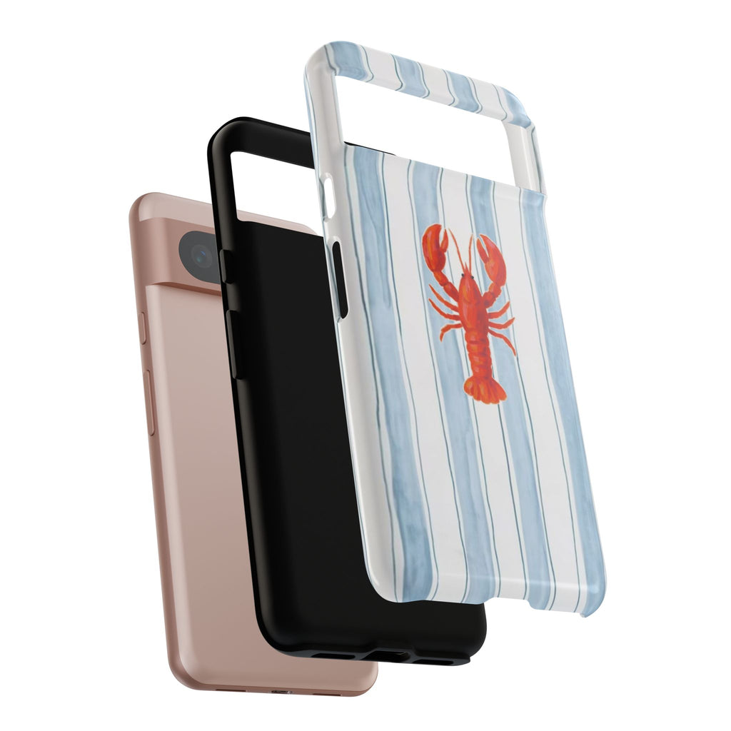 Lobster Stripe Phone Case — Nautical Blue & White Protective Cover