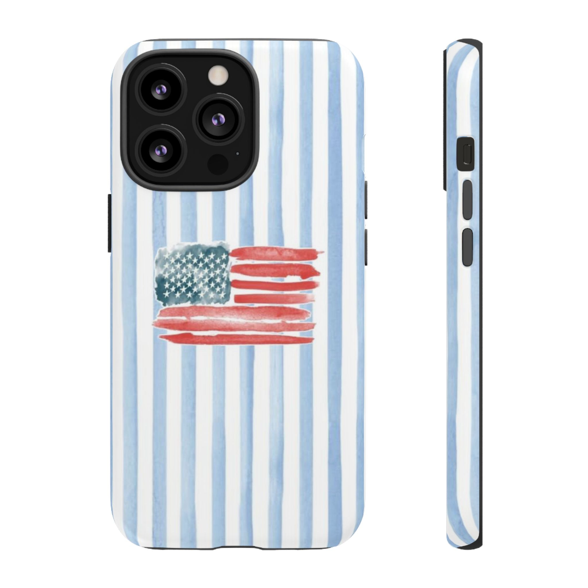 American Flag Watercolor Phone Case - Blue Stripe Tough Case