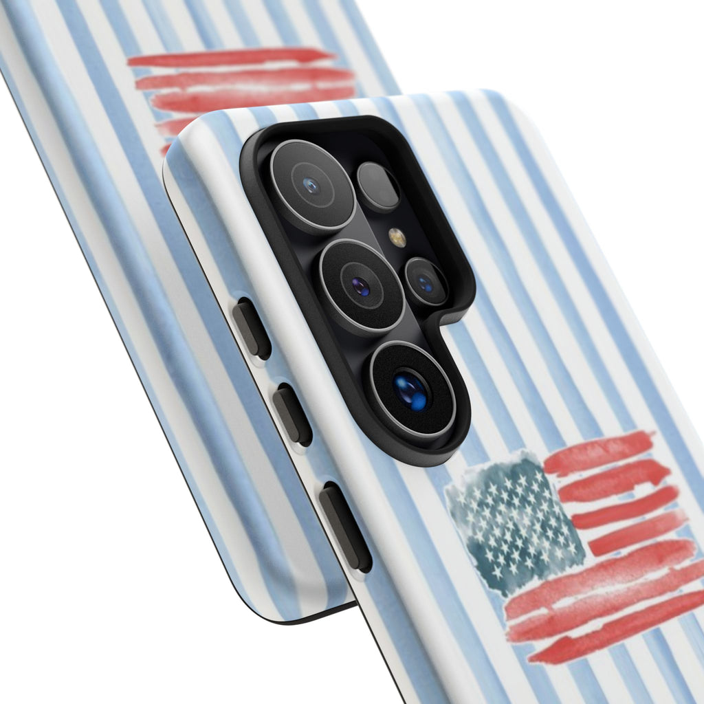 American Flag Watercolor Phone Case - Blue Stripe Tough Case