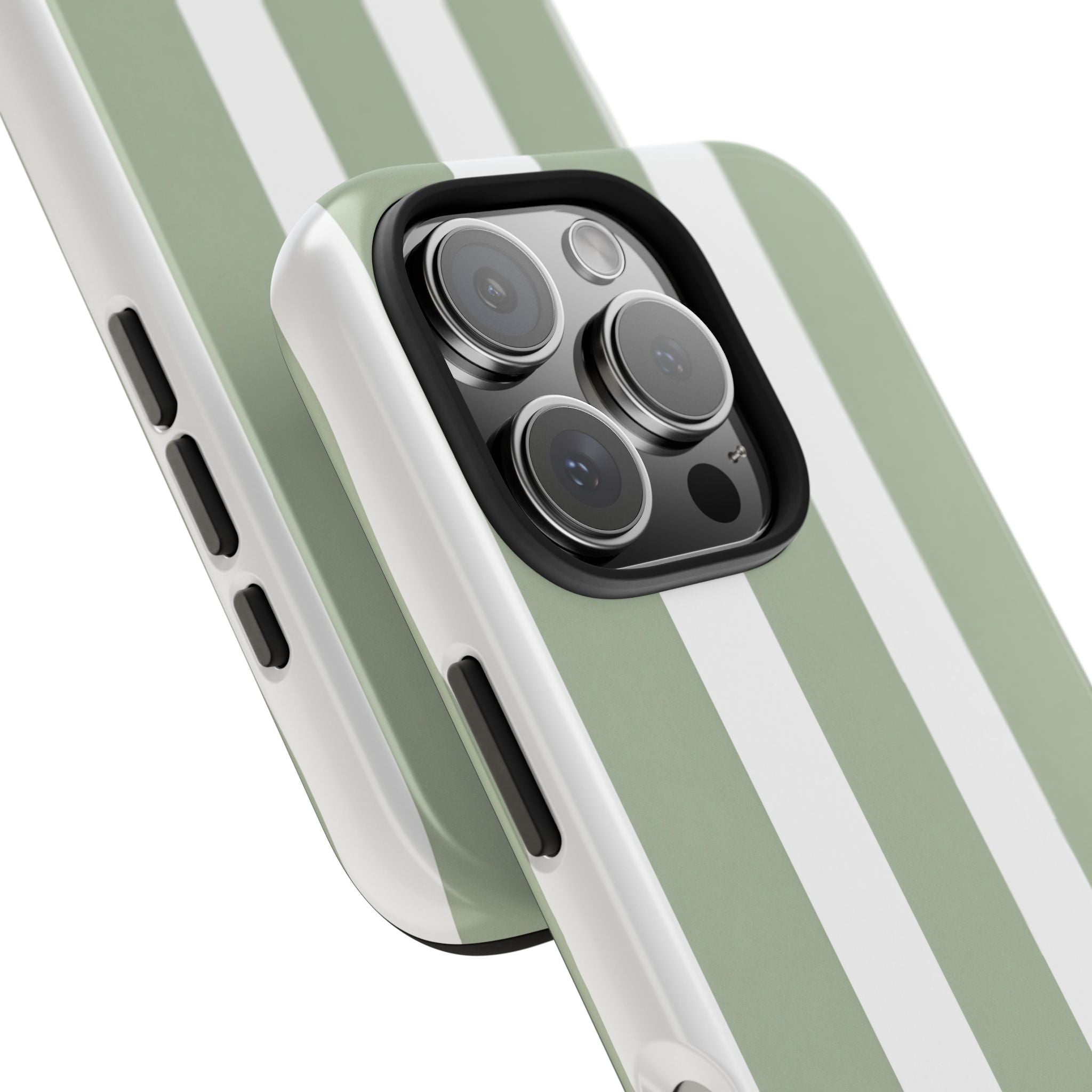 Sage & White Striped Tough Phone Case — Durable Protective Phone Cover