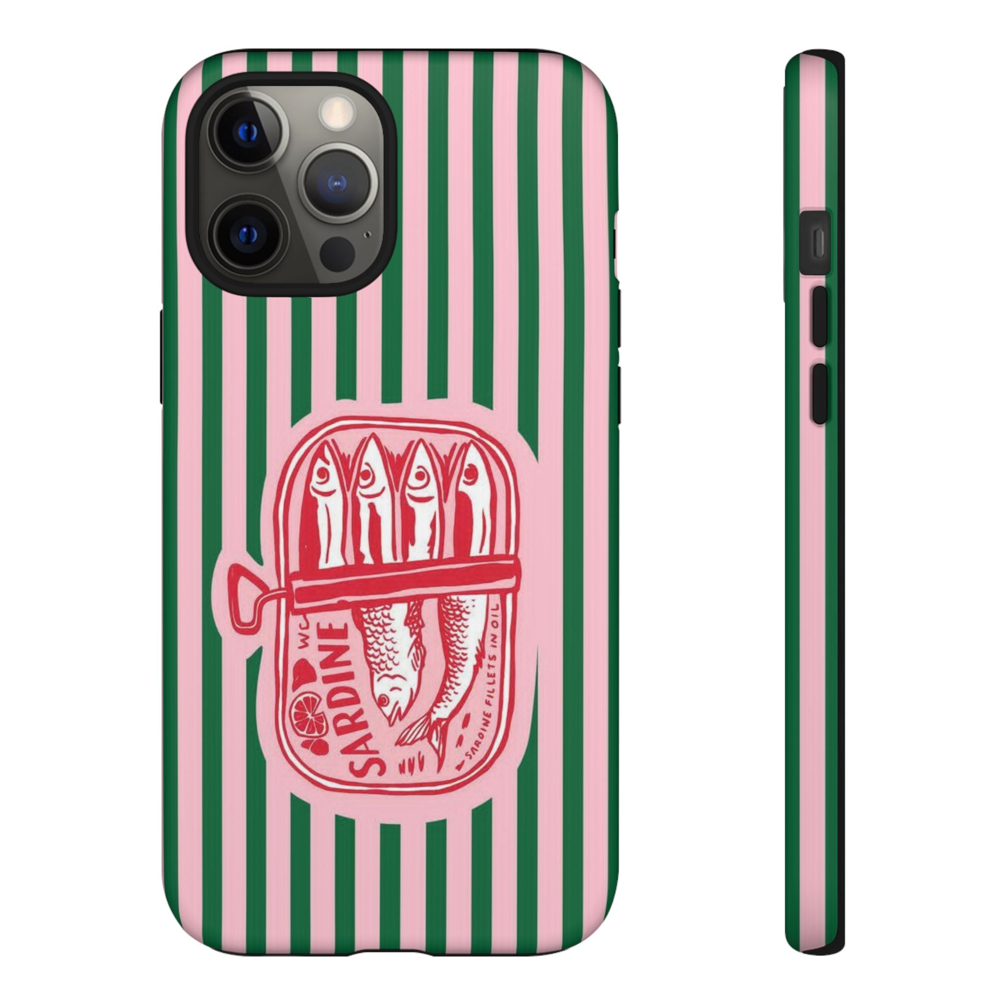 Sardine Stripe Phone Case — Retro Pink & Green Nautical Protection