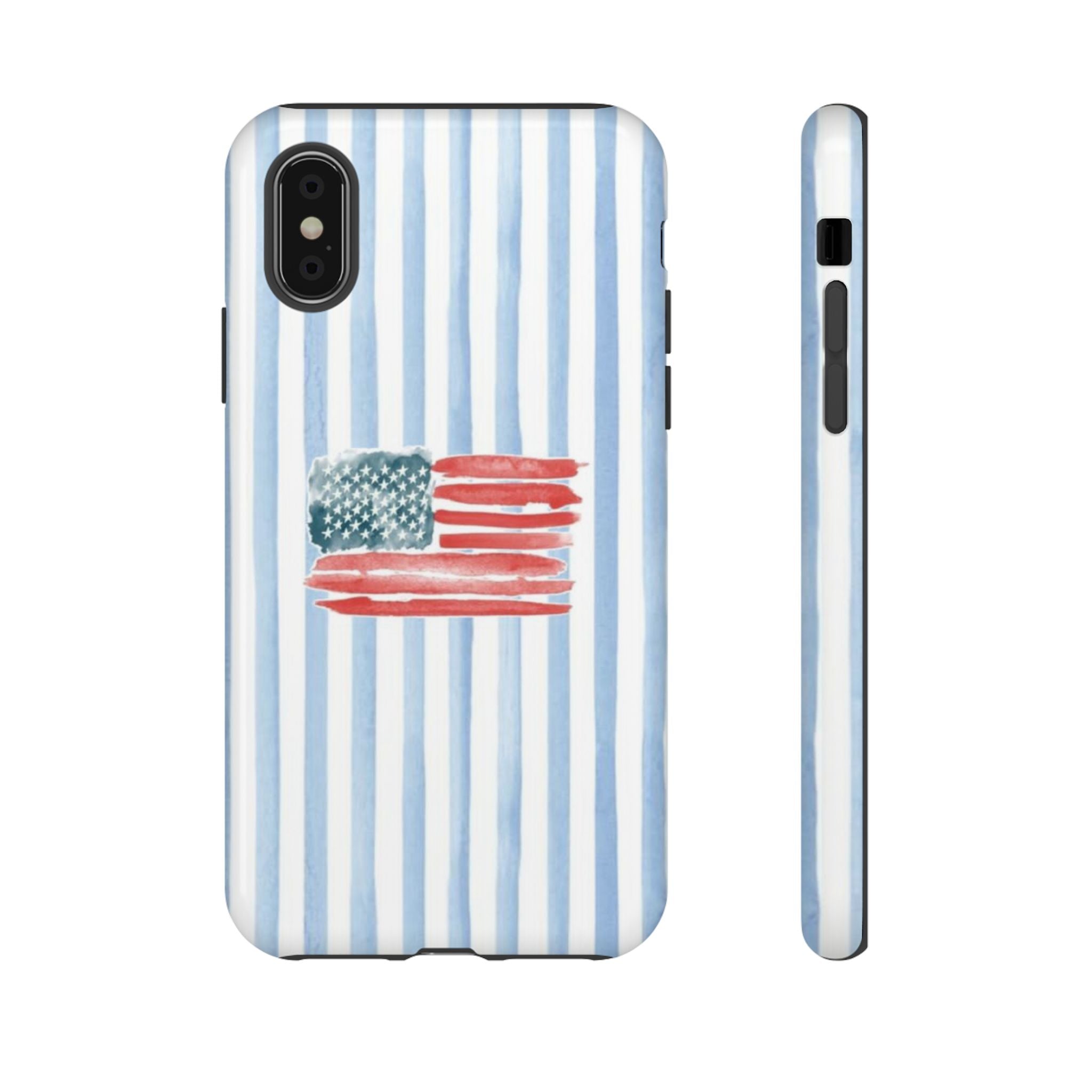 American Flag Watercolor Phone Case - Blue Stripe Tough Case