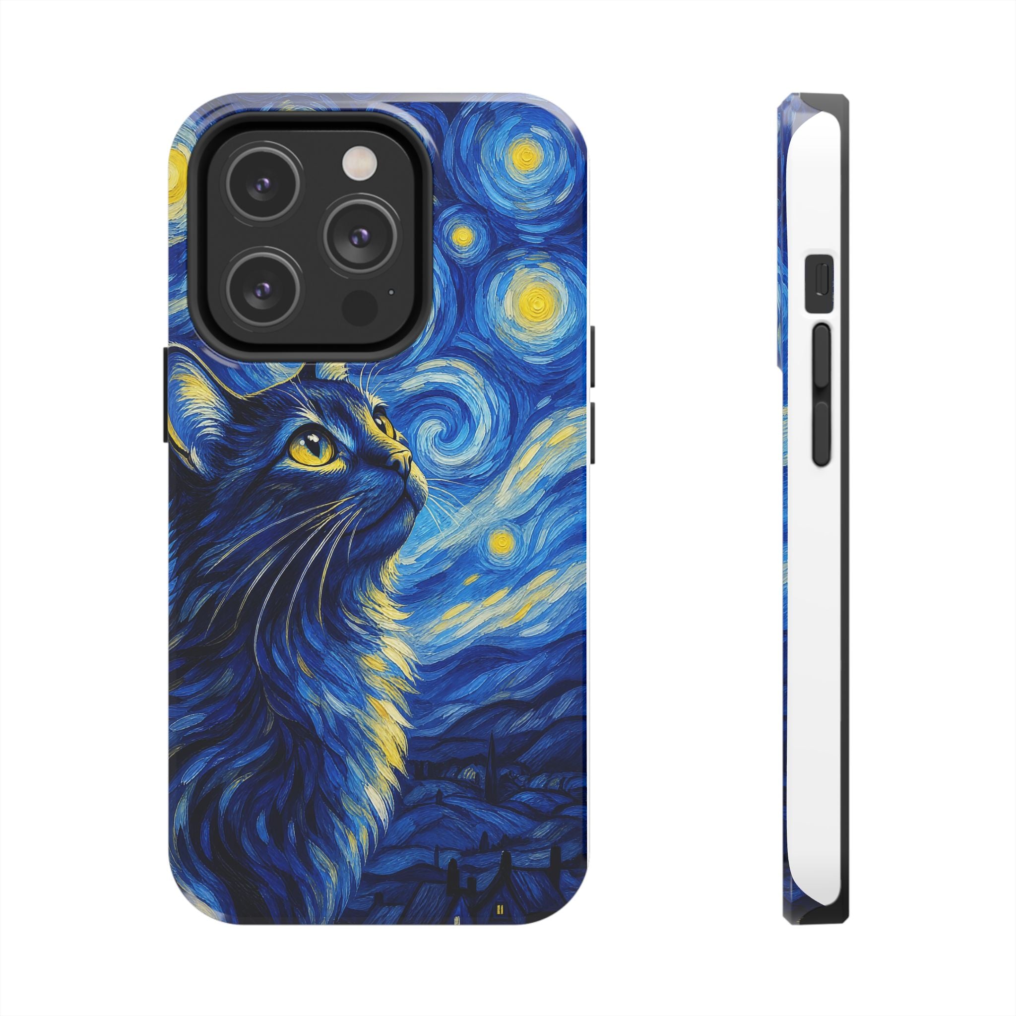 Starry Night Cat Tough Phone Case — Van Gogh Style Galaxy Kitten Protective Cover