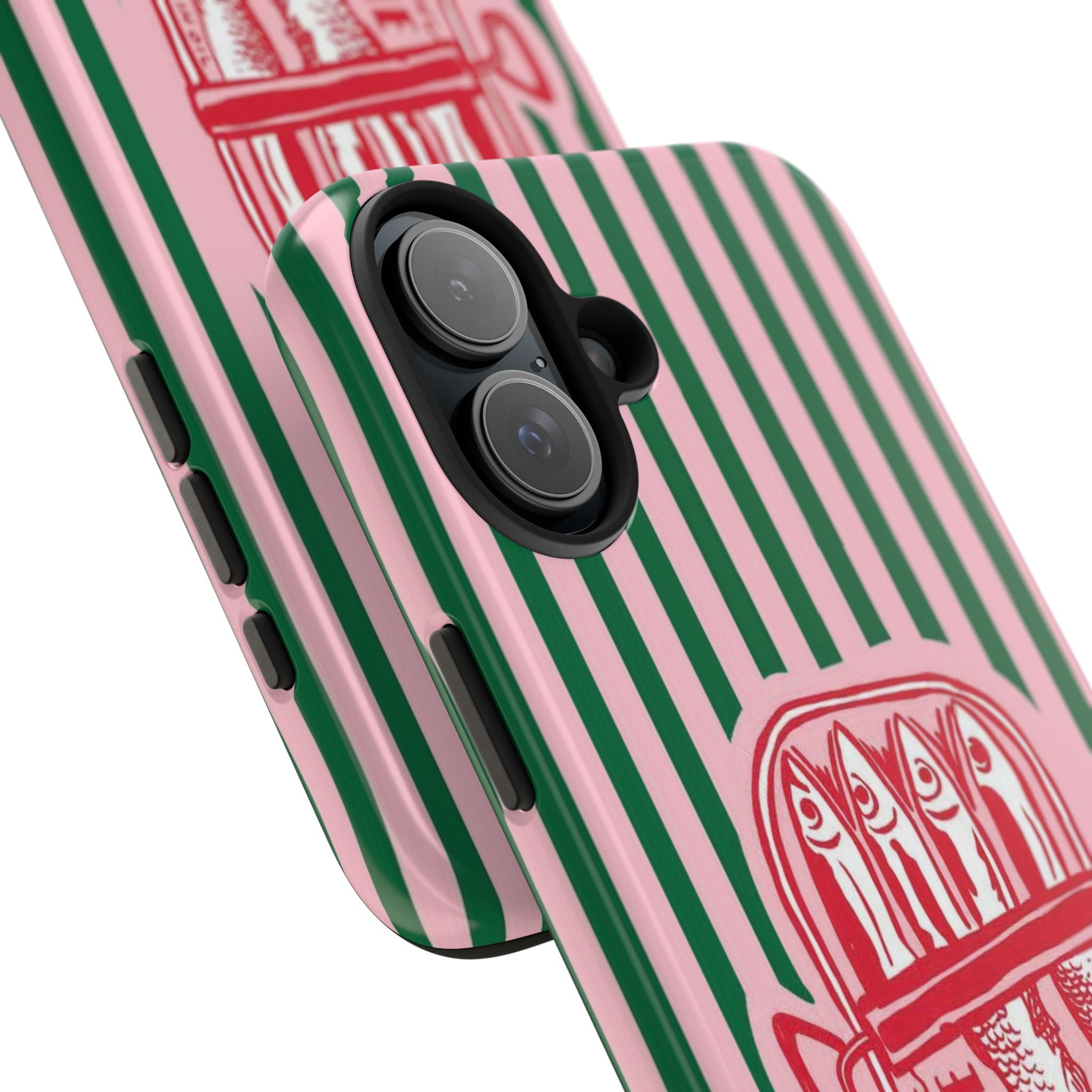 Sardine Stripes Tough Phone Case — Retro Pink & Green Protective Phone Cover
