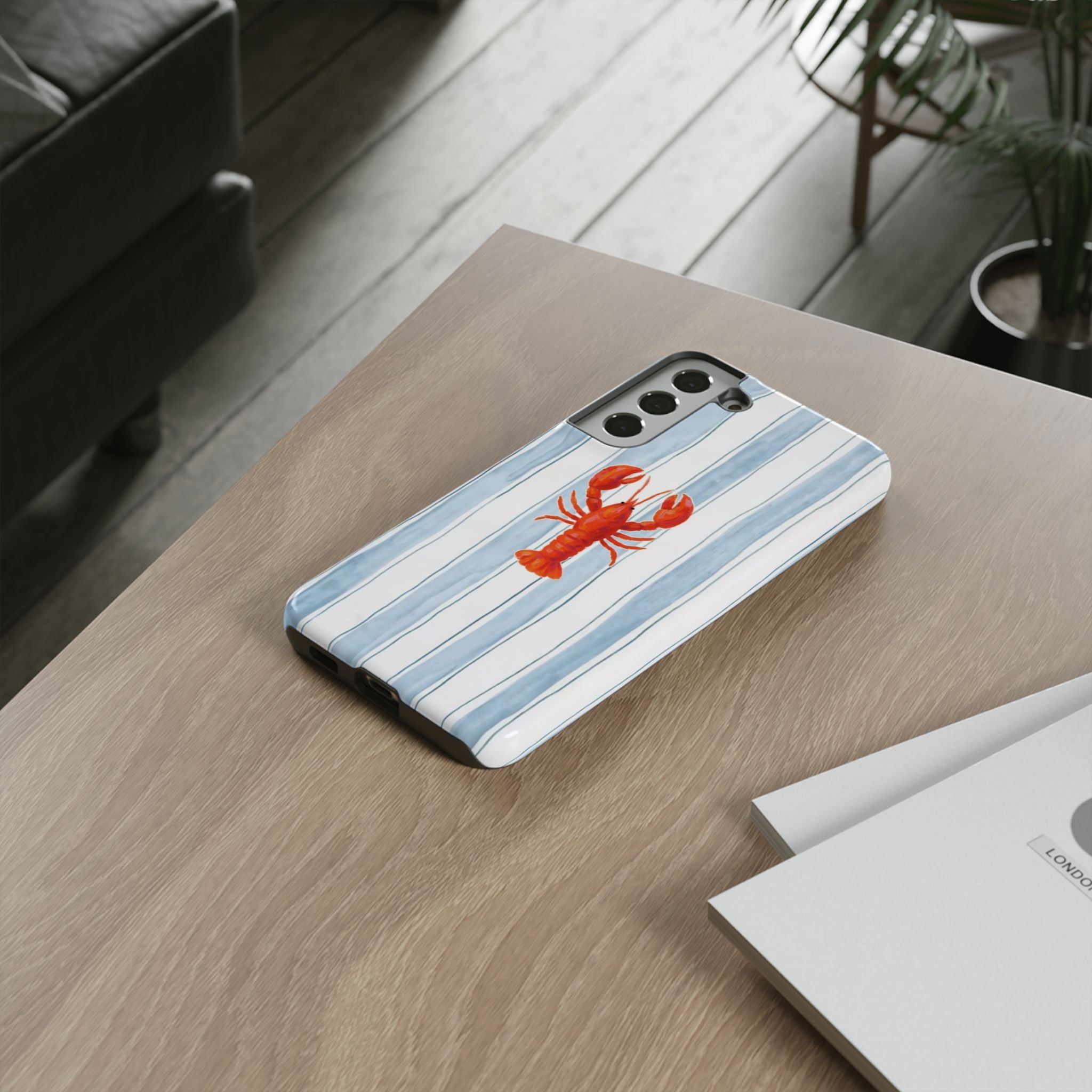 Lobster Stripe Phone Case — Nautical Blue & White Protective Cover
