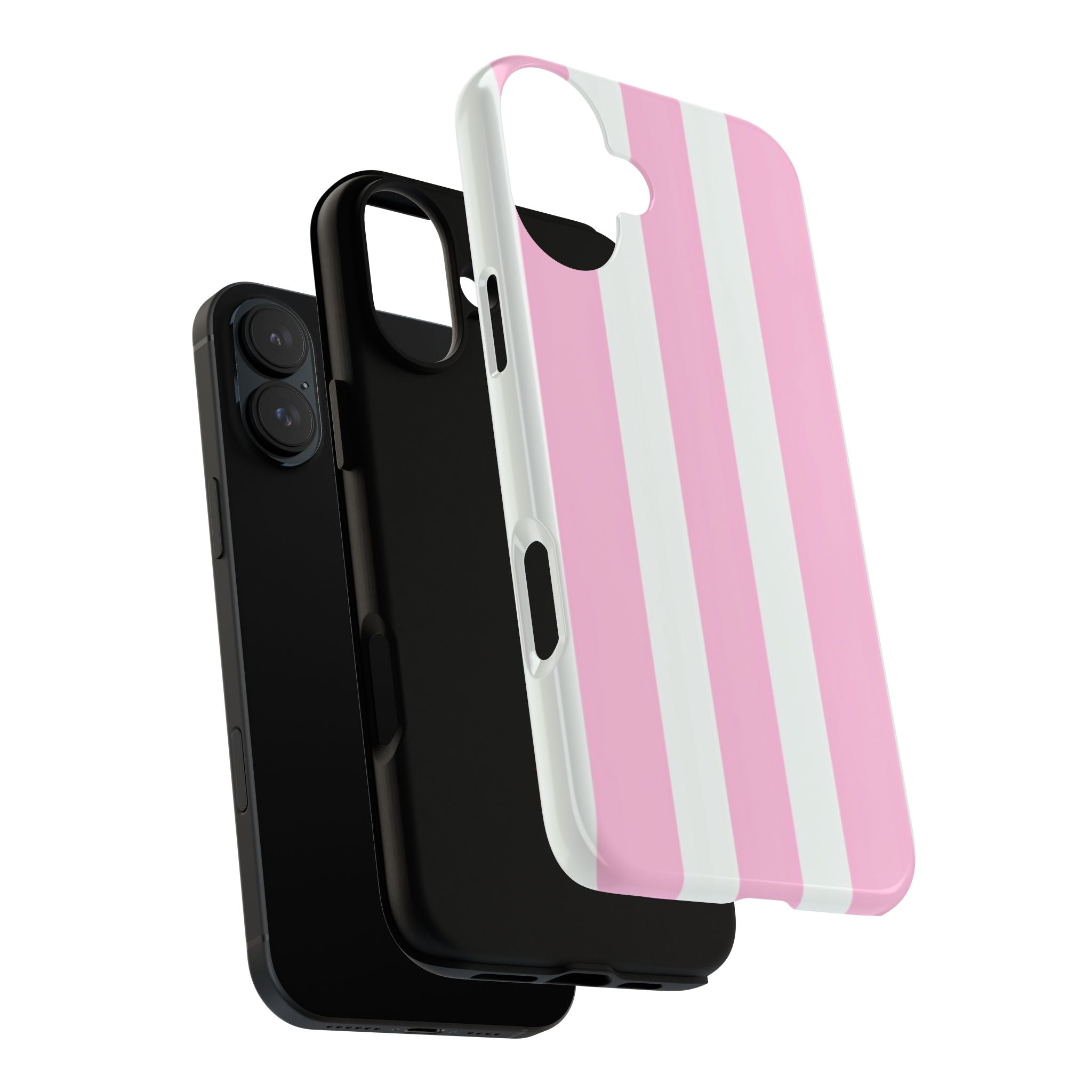 Pink & White Striped Tough Phone Case — Durable Protective Phone Cover
