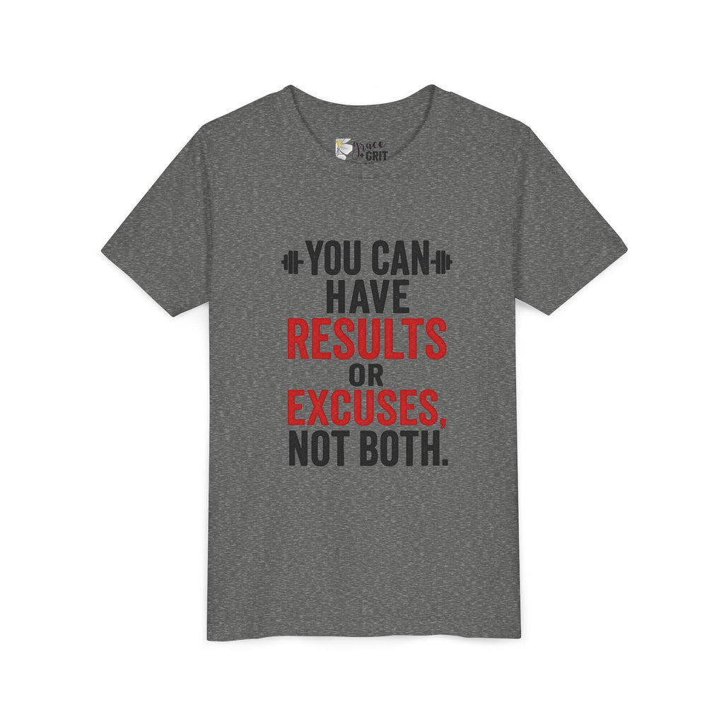 You Can Have Results or Excuses Not Both Youth Tee | Motivational Fitness Shirt