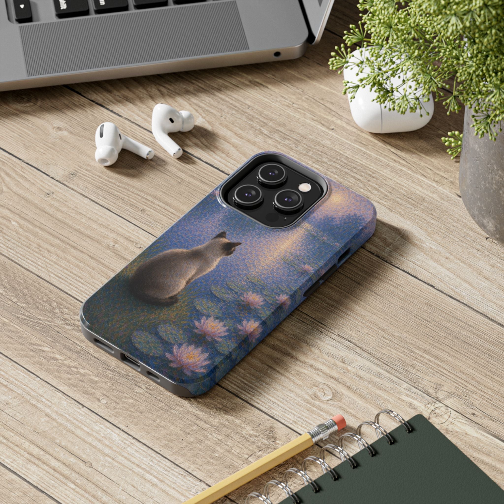 Siamese Cat by Moonlight Tough Phone Case – Waterlily Dream Protective Cover
