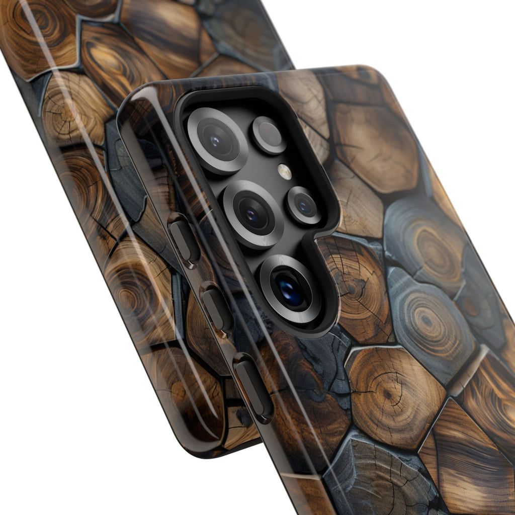 Wood Grain Hex Phone Case — Rustic Geometric iPhone Protection