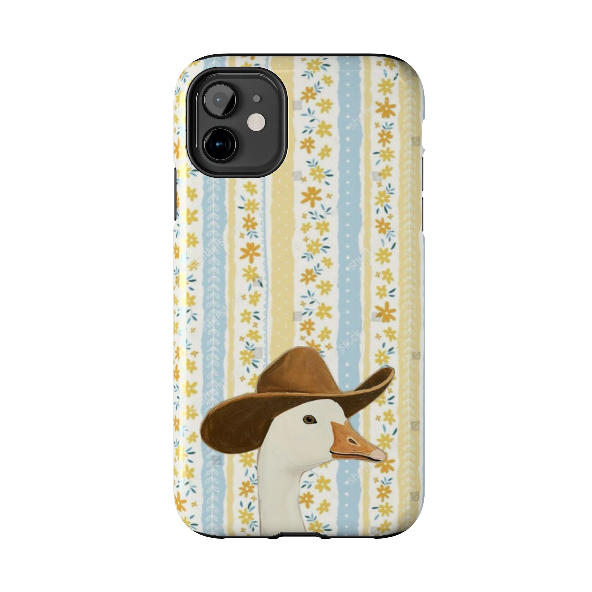 Cowboy Goose Tough Phone Case — Cute Farm Animal iPhone Case with Floral Stripes