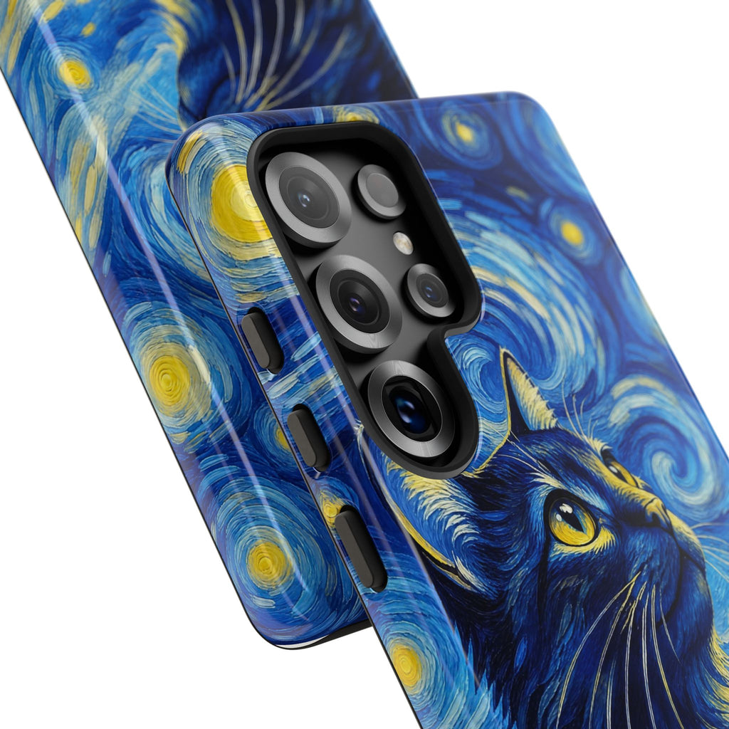 Starry Night Cat Phone Case — Van GoghStyle Blue Galaxy iPhone Cover