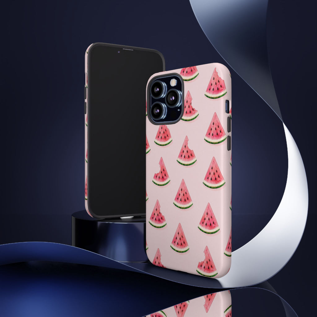 Watermelon Pattern Tough Phone Case — Pink Fruit Slice Protective Case